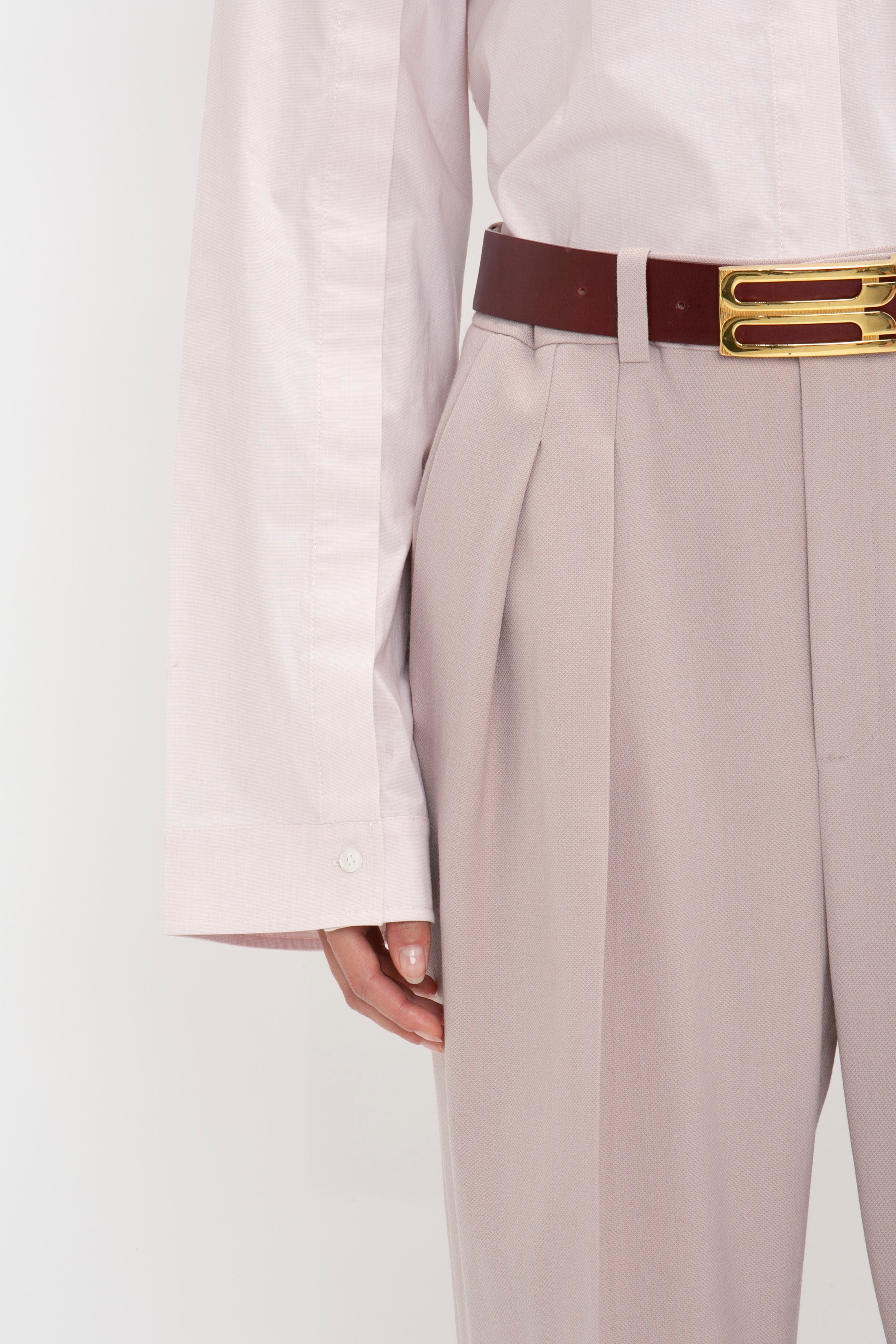 Button Detail Cropped Shirt In Rose Quartz - 5