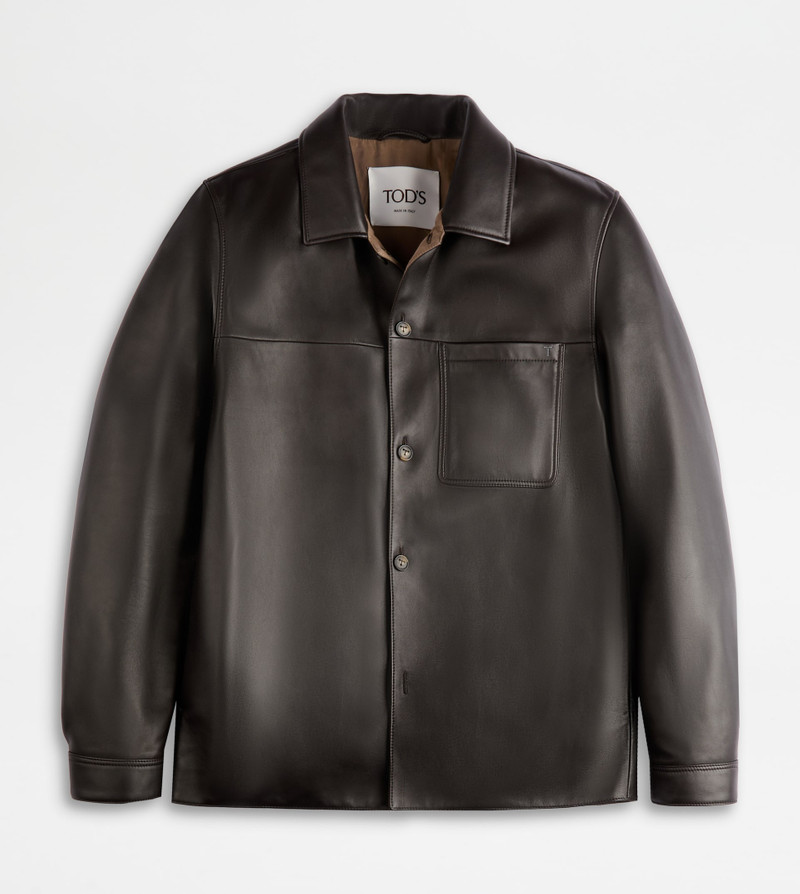 OVERSHIRT IN NAPPA LEATHER - BROWN 1