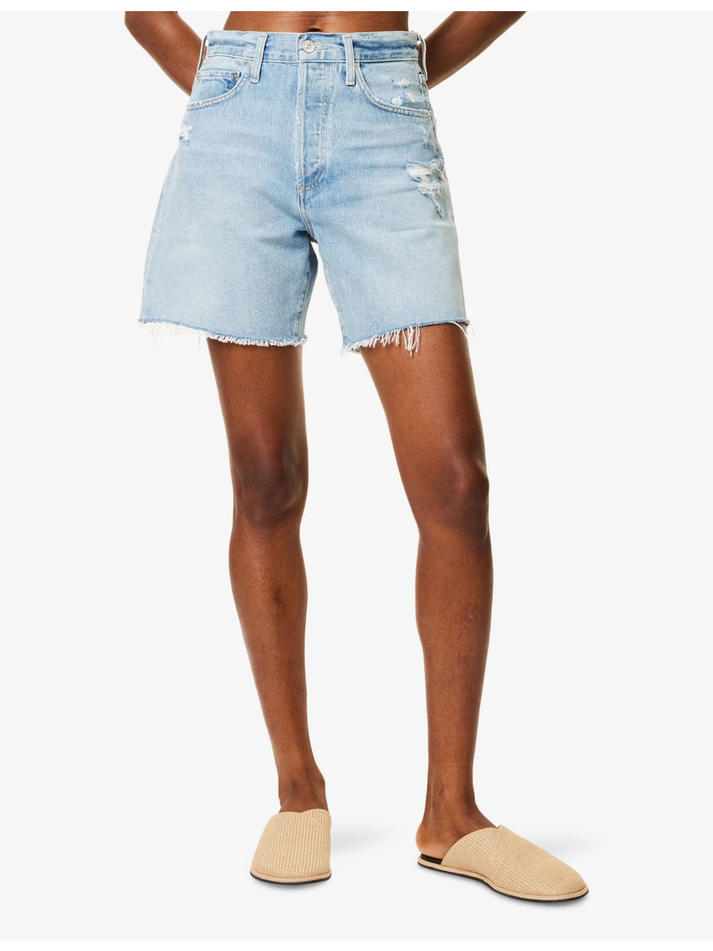 Marlow Long Distressed Denim Shorts - 3