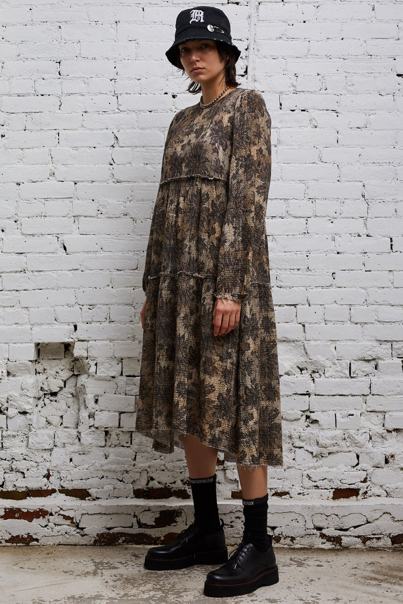 R13 LONG SLEEVE SHREDDED RELAXED MIDI - GREY LACE IMITATION | R13 outlook