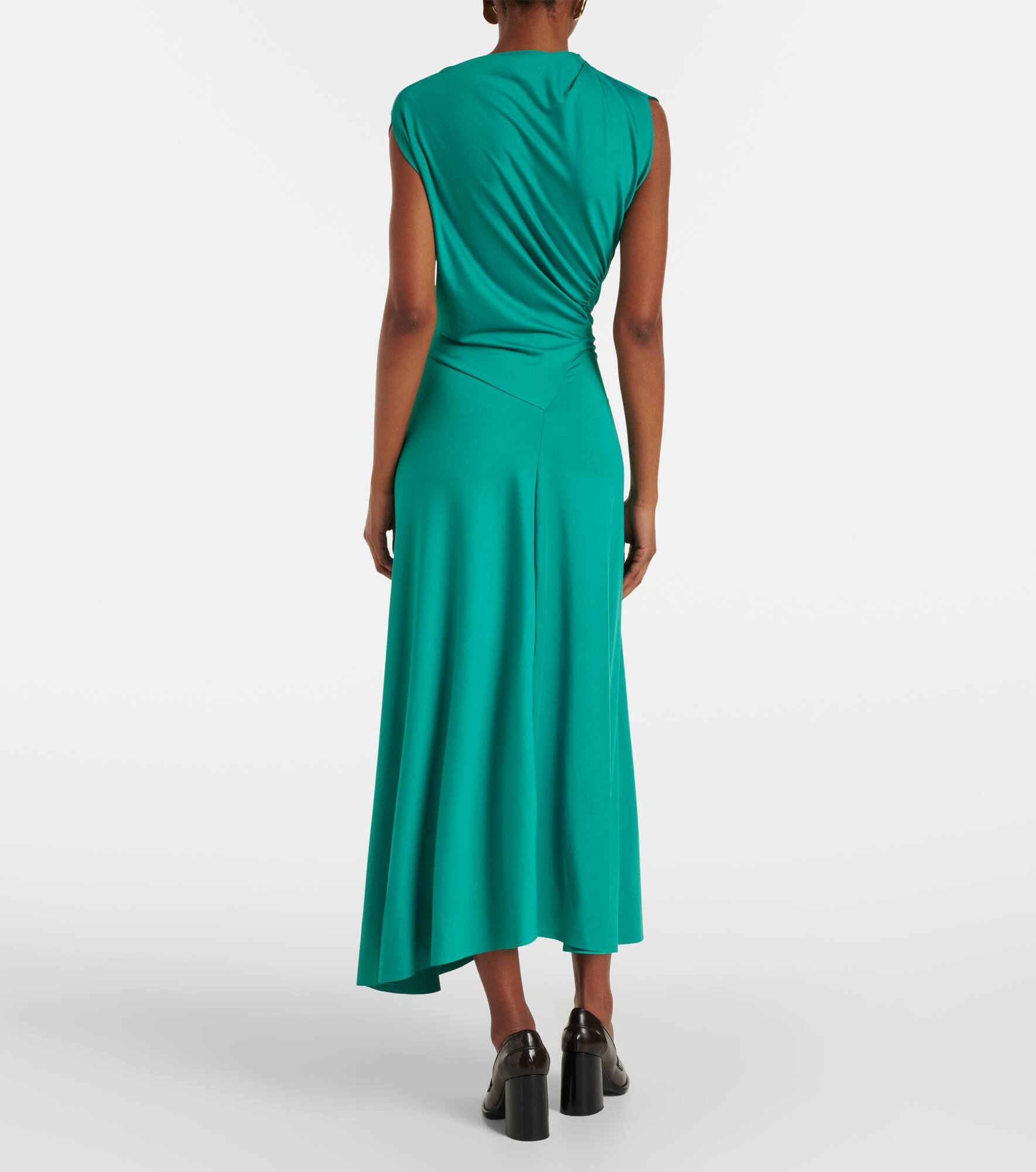 Asymmetric gathered jersey midi dress - 3