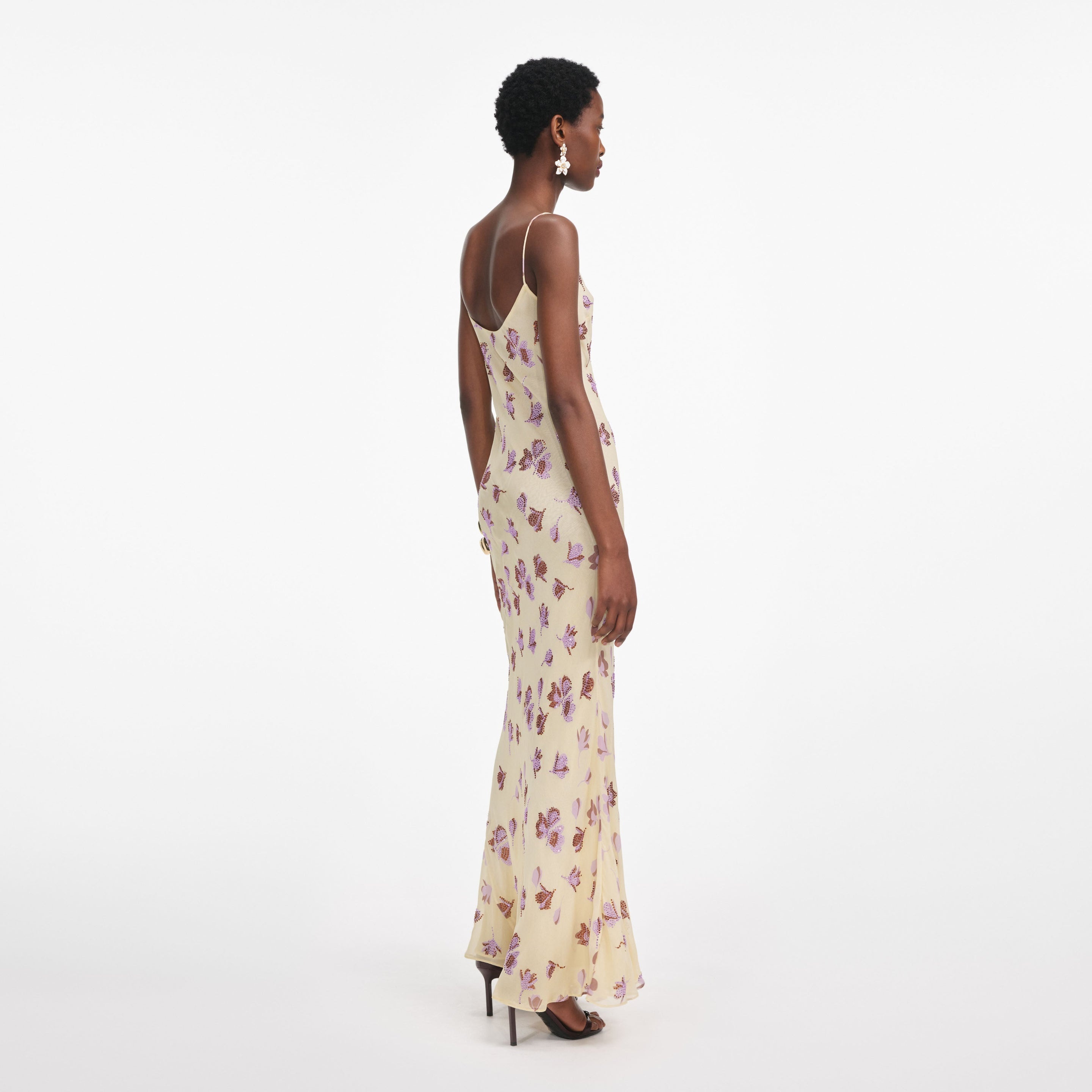 Yellow Floral Rhinestone Maxi Dress - 3