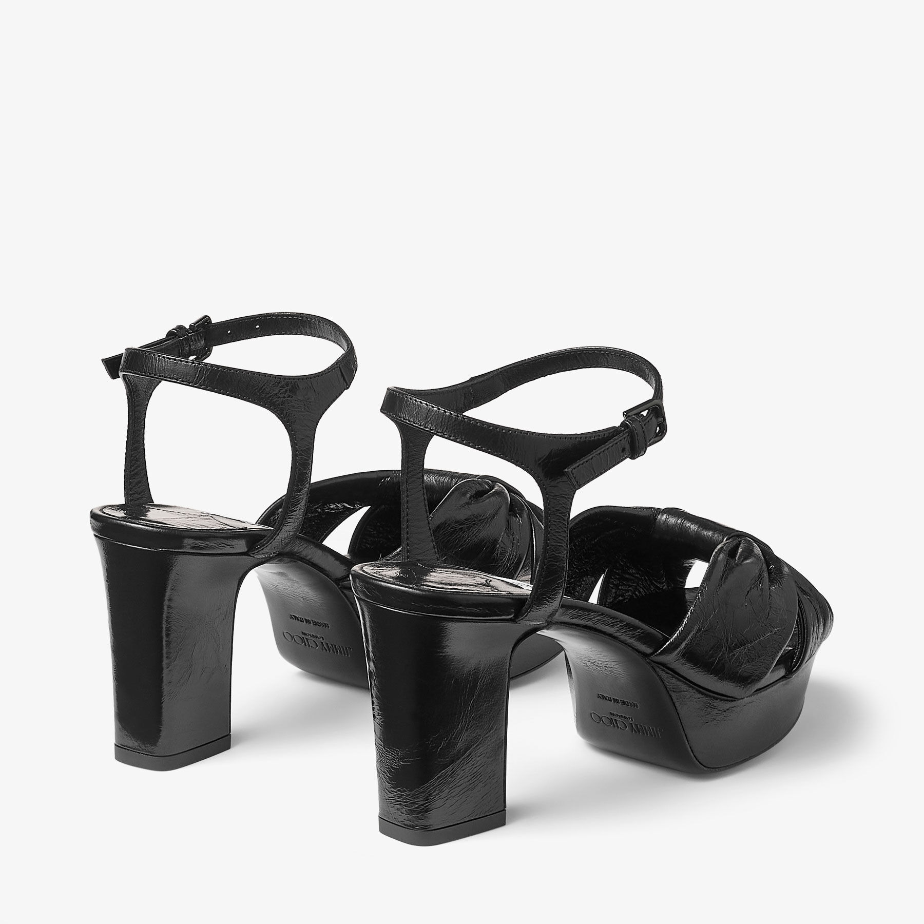 Heloise 80
Black Vintage Metallic Leather Platform Sandals - 5