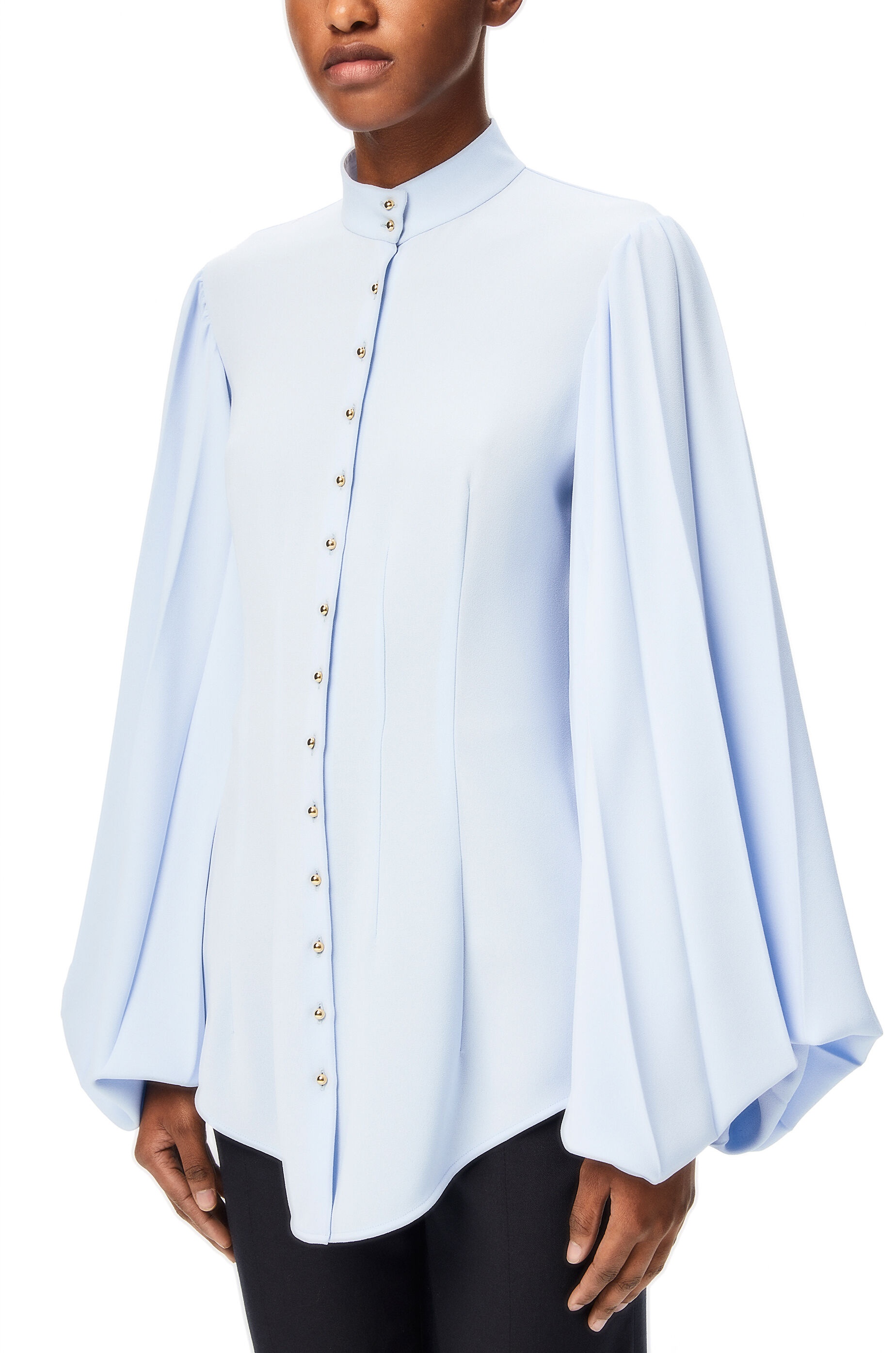 Pleated sleeve blouse in acetate and cotton - 5