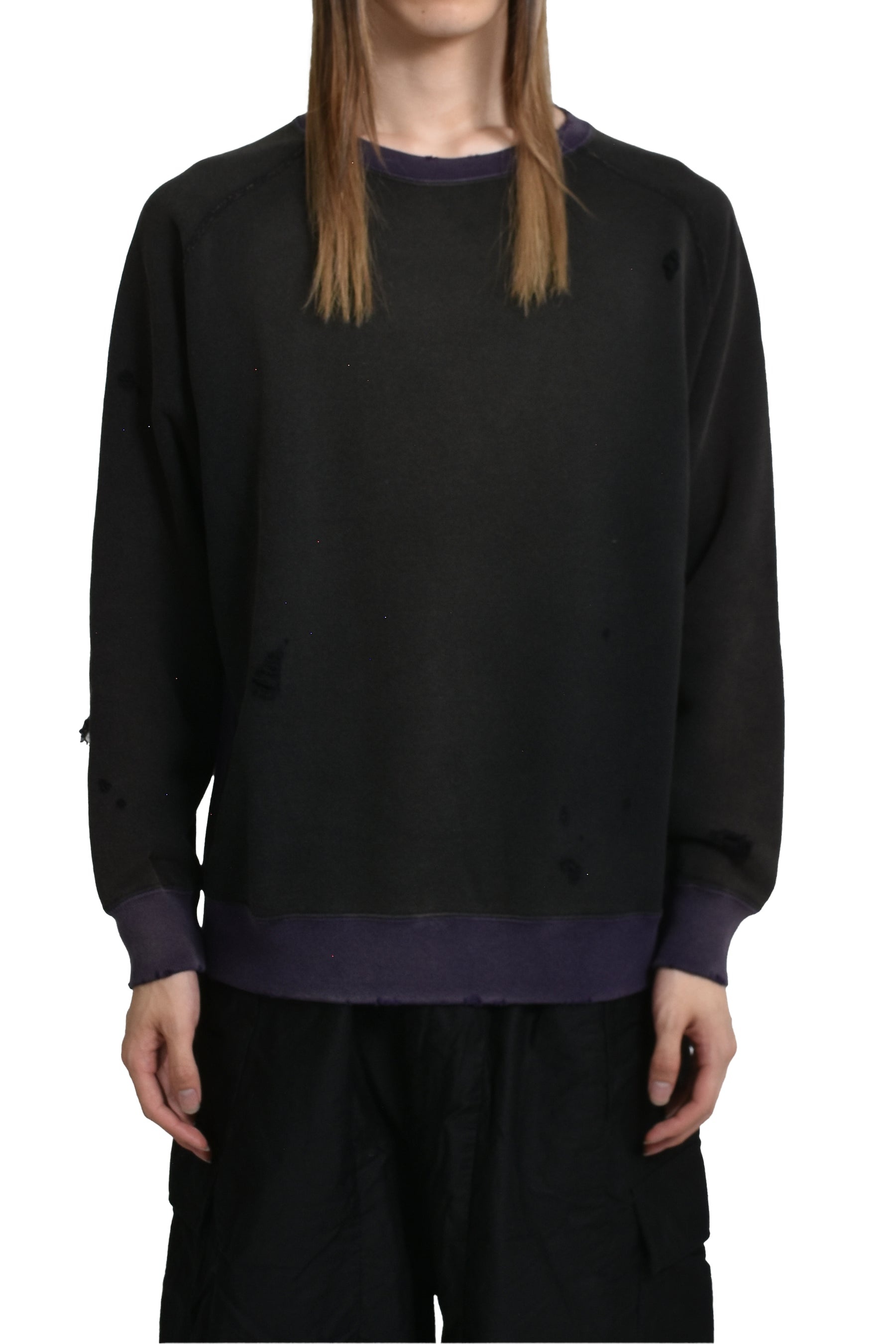 2-TONE CREW NECK SWEAT SHIRT - COTTON FRENCH TERRY / E-BLK - 1