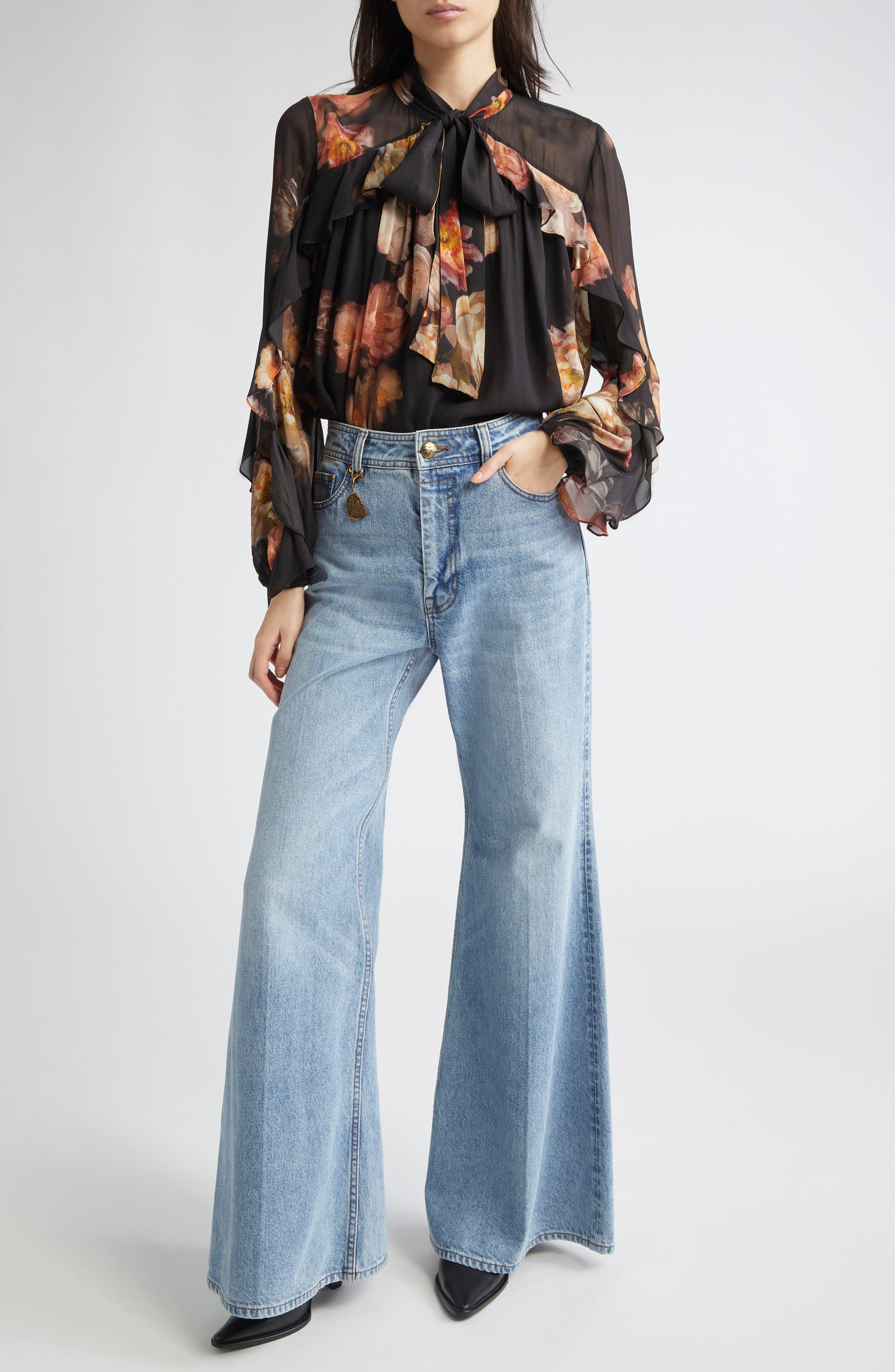 Zimmermann Hypnotic Floral Print Ruffle Georgette Top in Russet Floral at Nordstrom - 2