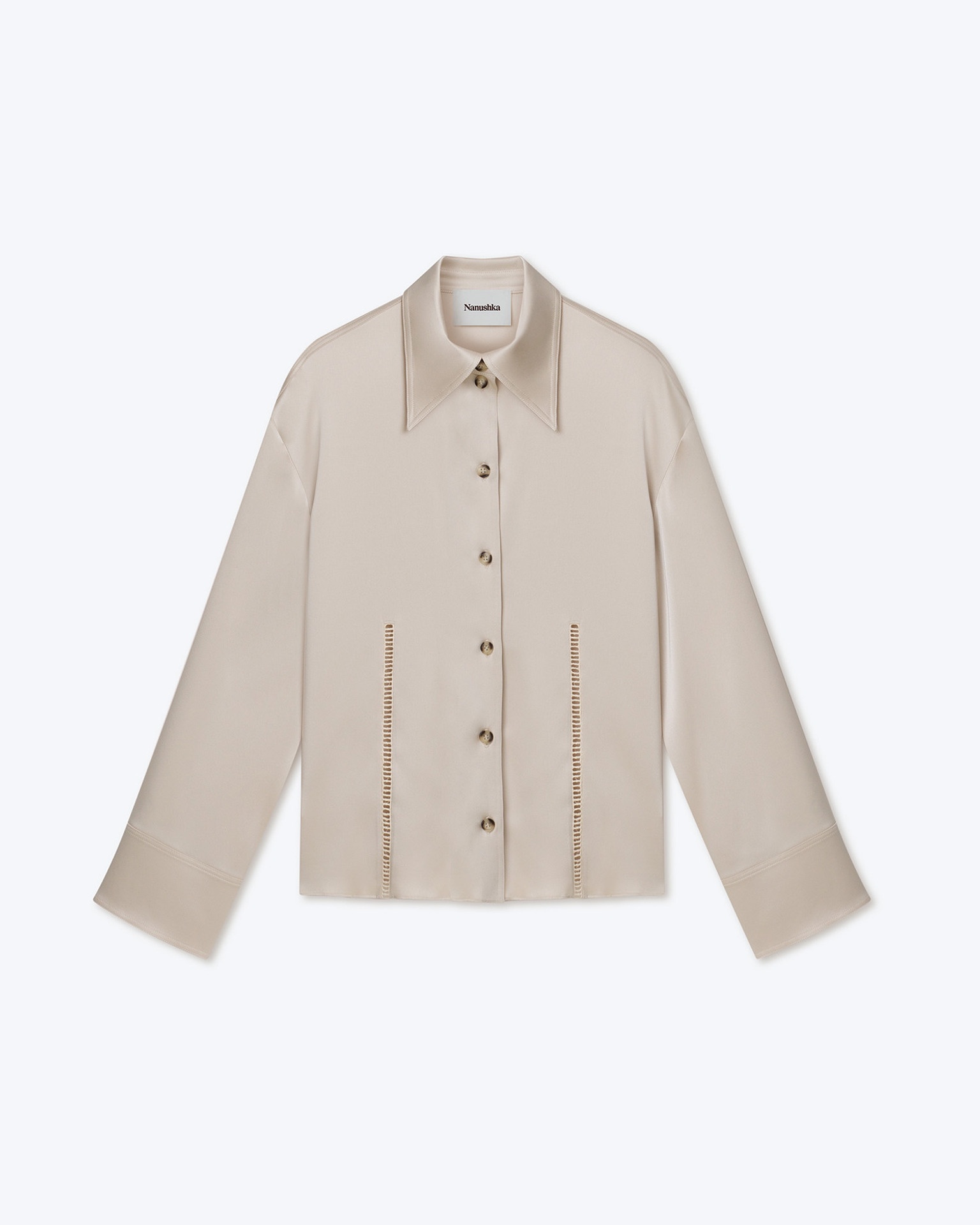 CAIO - Slip-satin ladder-stitch shirt - Creme - 1