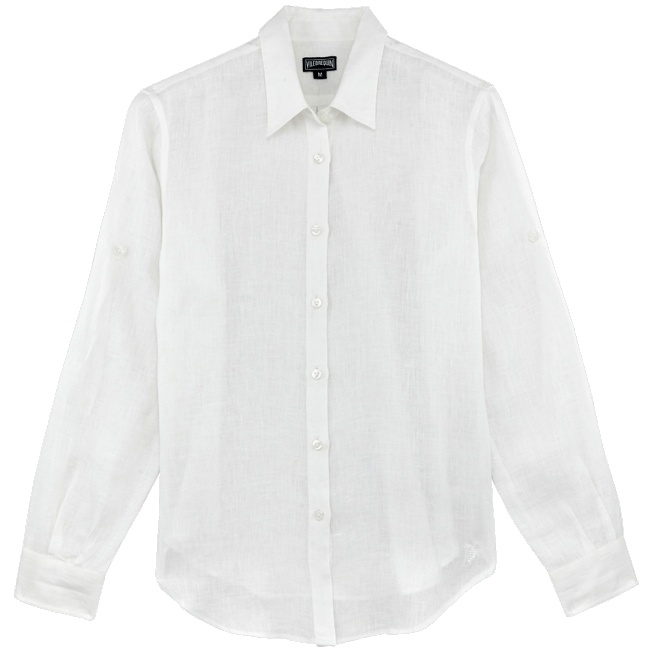 Women long sleeves Linen Shirt Solid - 1