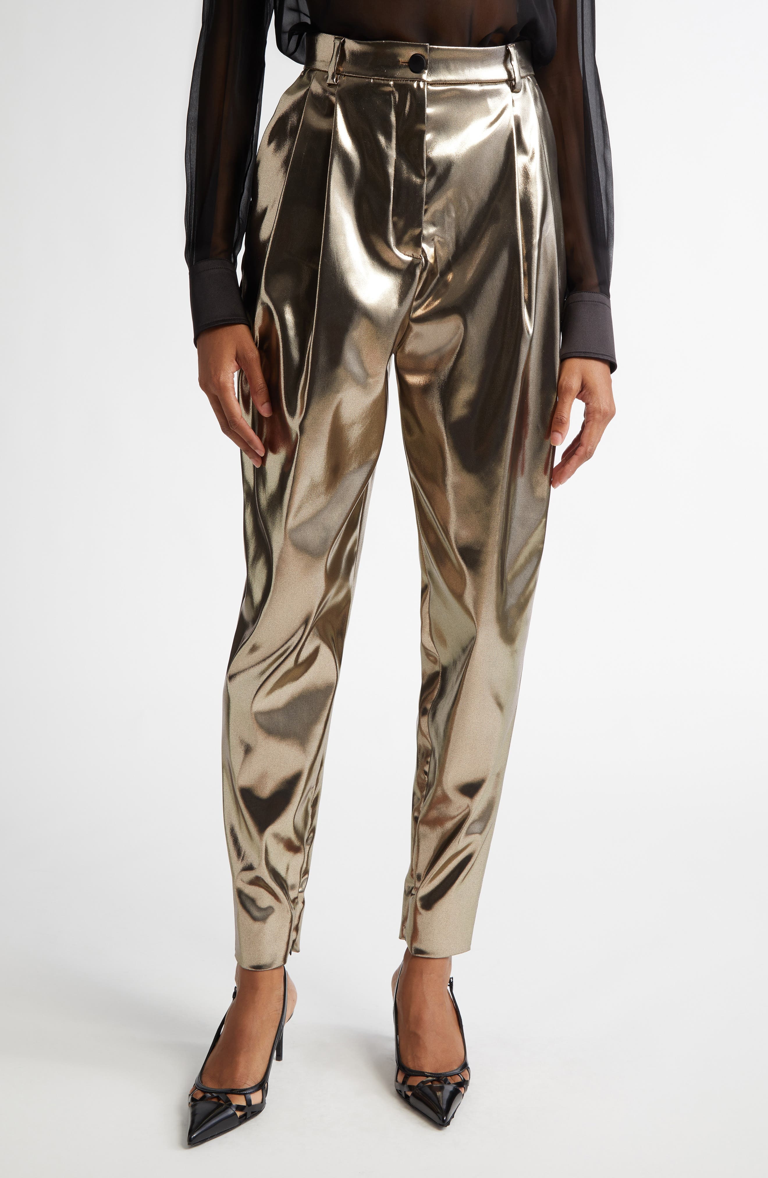 Dolce&Gabbana Metallic Pleated Ankle Pants in S0985 Oro Antico at Nordstrom - 1