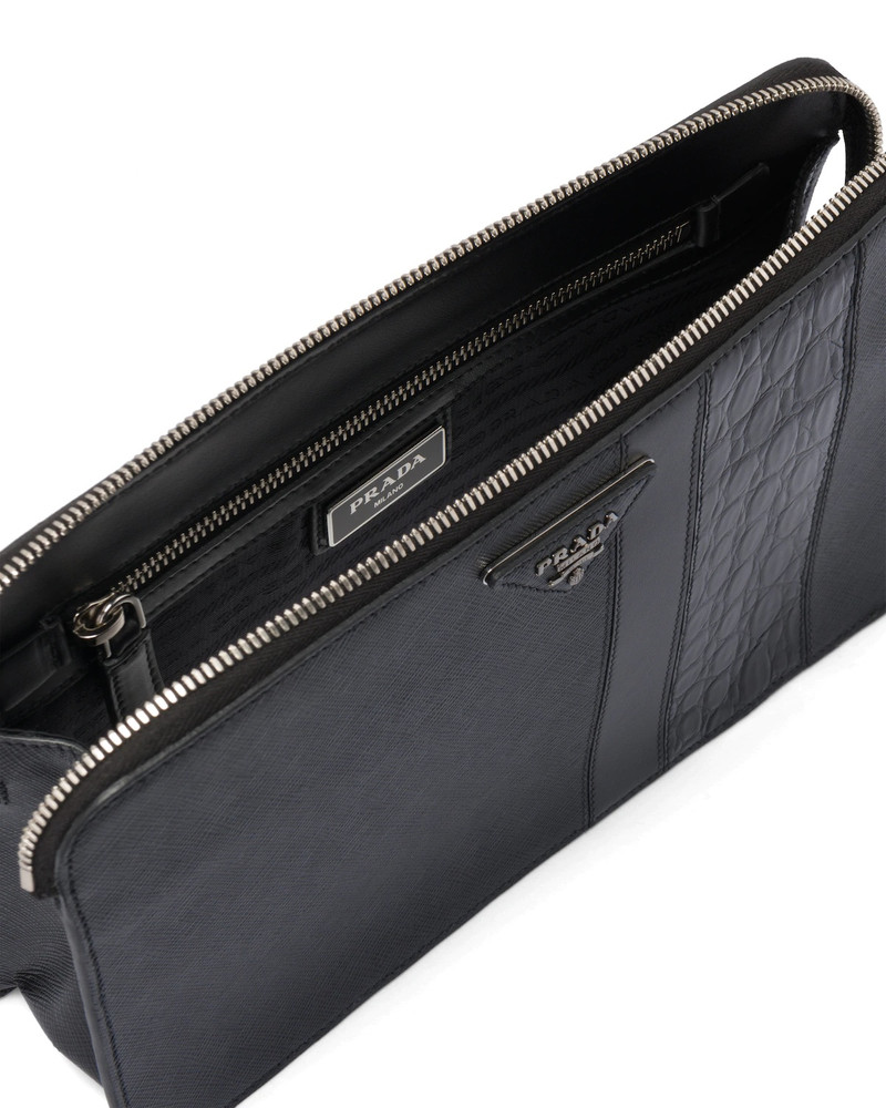 Saffiano and Crocodile Leather Clutch 5