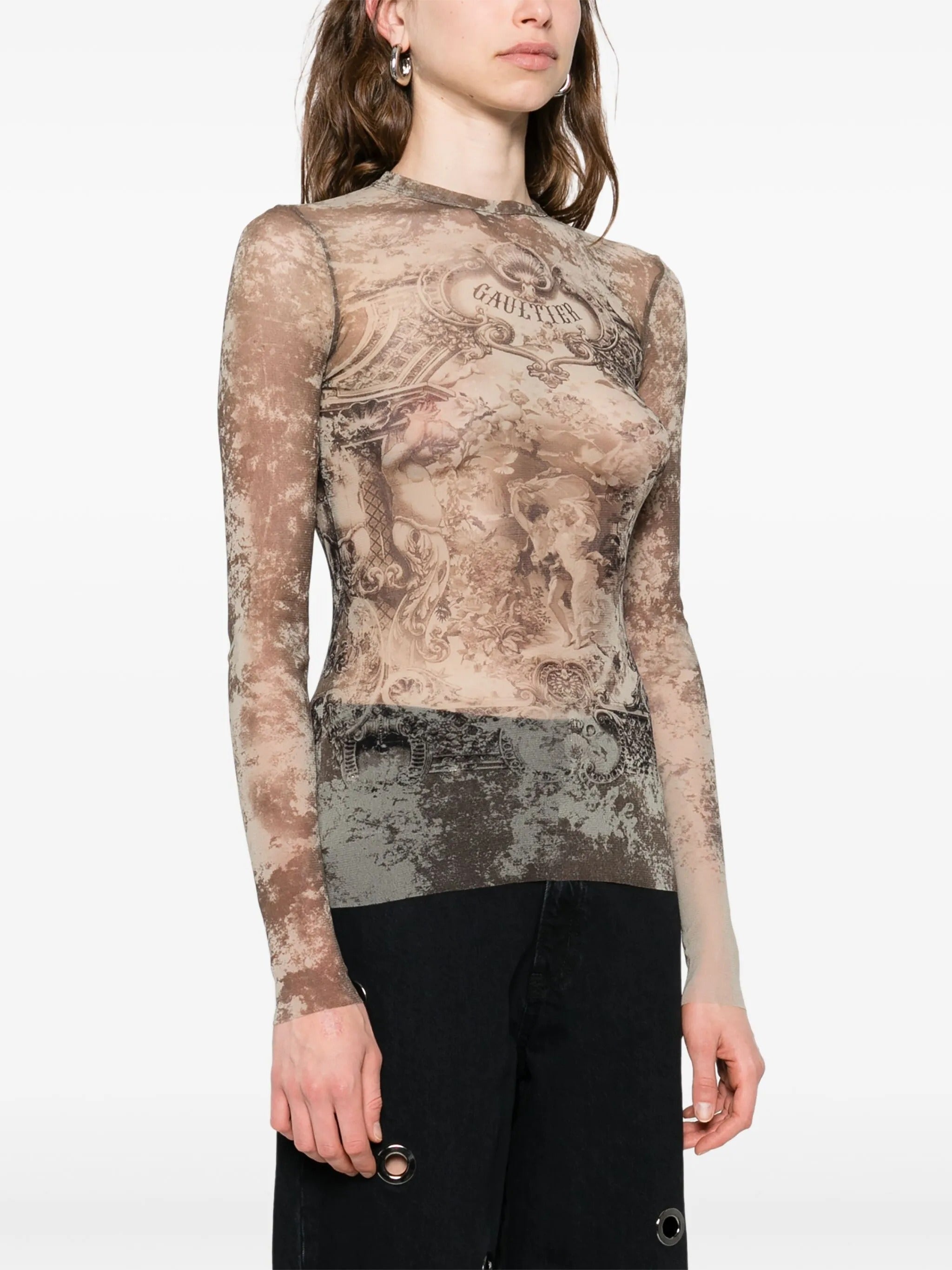 JEAN PAUL GAULTIER - Women Mesh Printed "Médaillon" Long Sleeves Top - 2