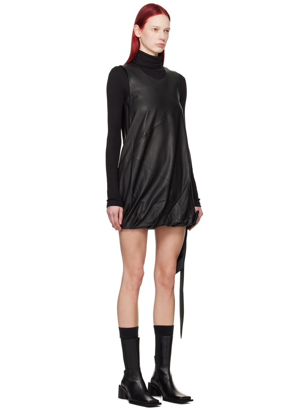 Black Bubble Leather Minidress - 2