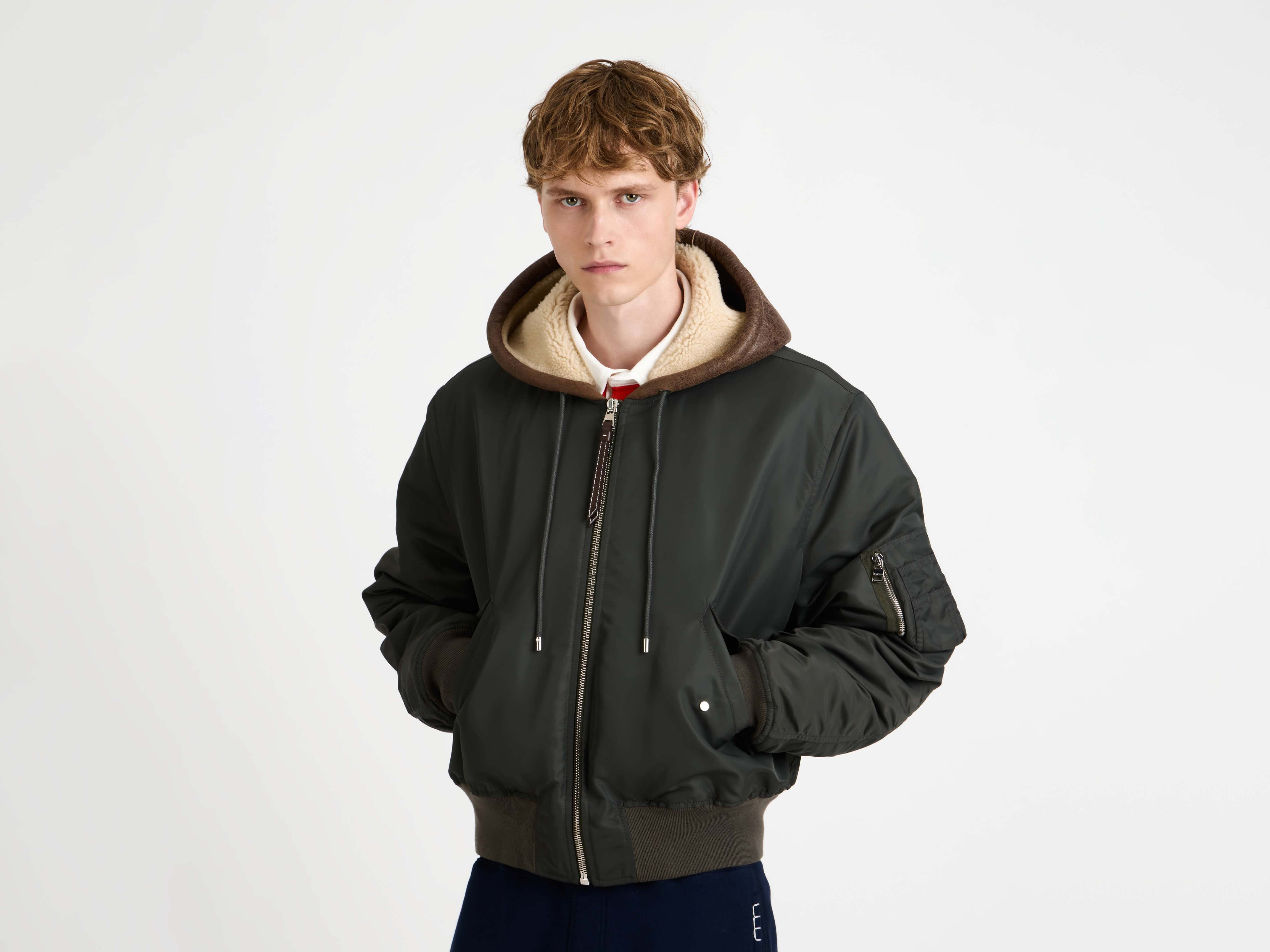 HOODED BOMBER JACKET IN DARK KHAKI - 4