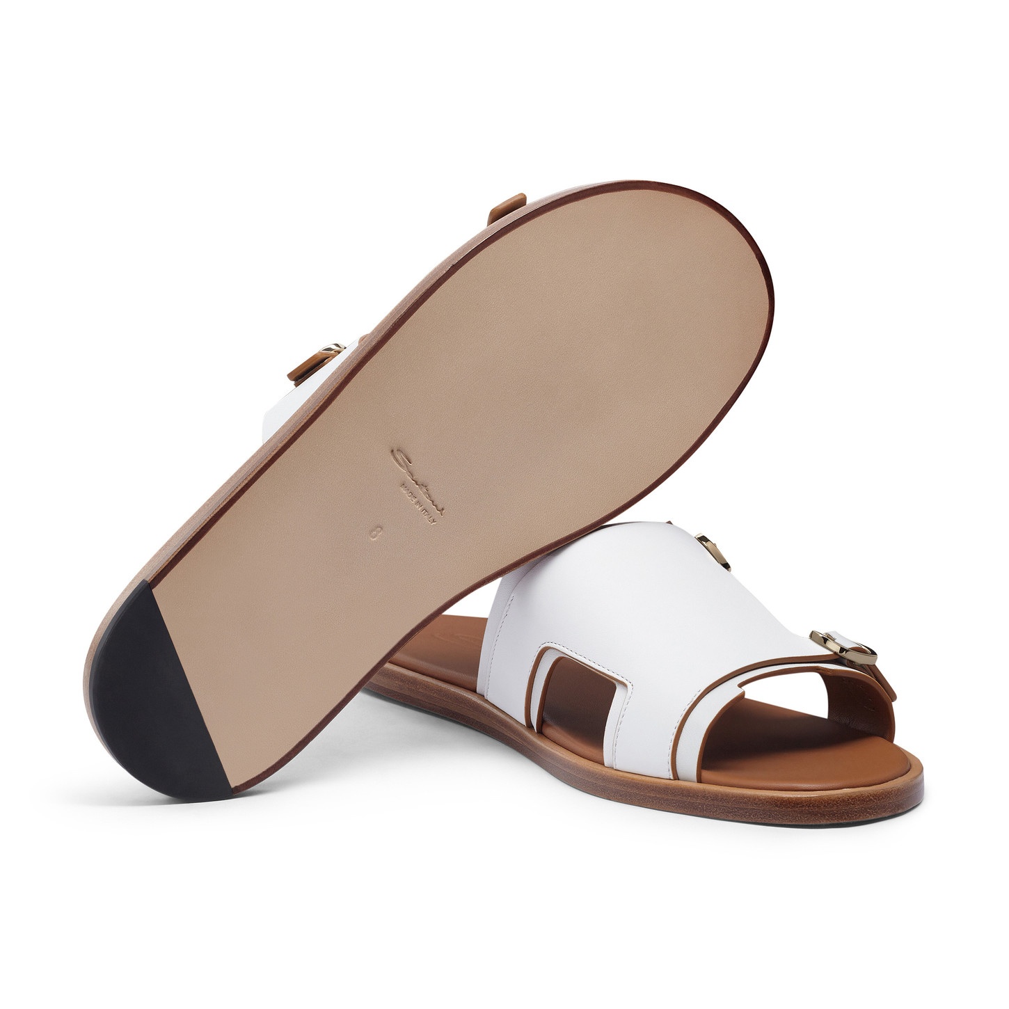 Men's white leather double-buckle sandal - 4