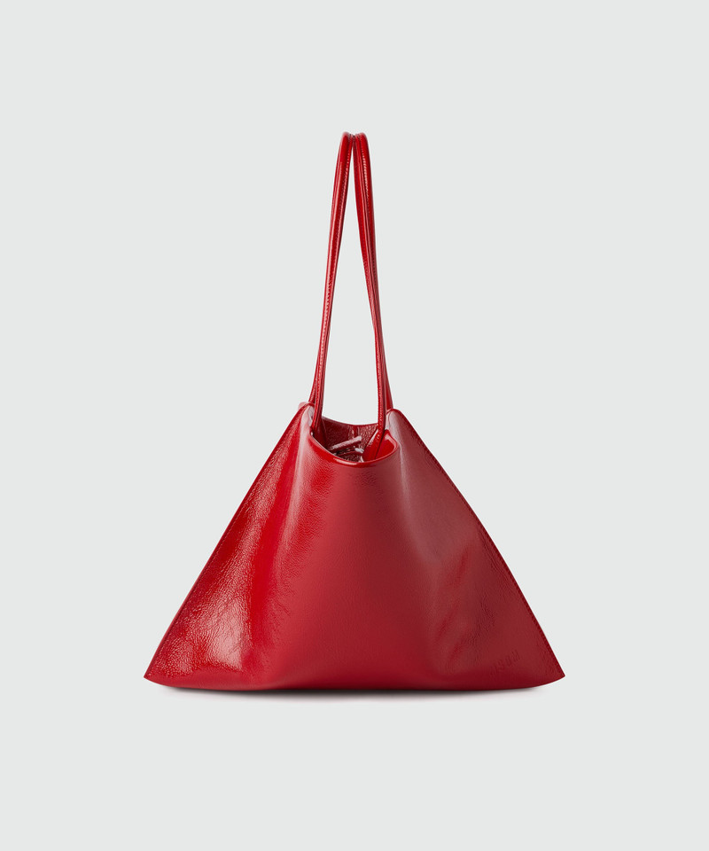 Red leather asymmetrical bag 1
