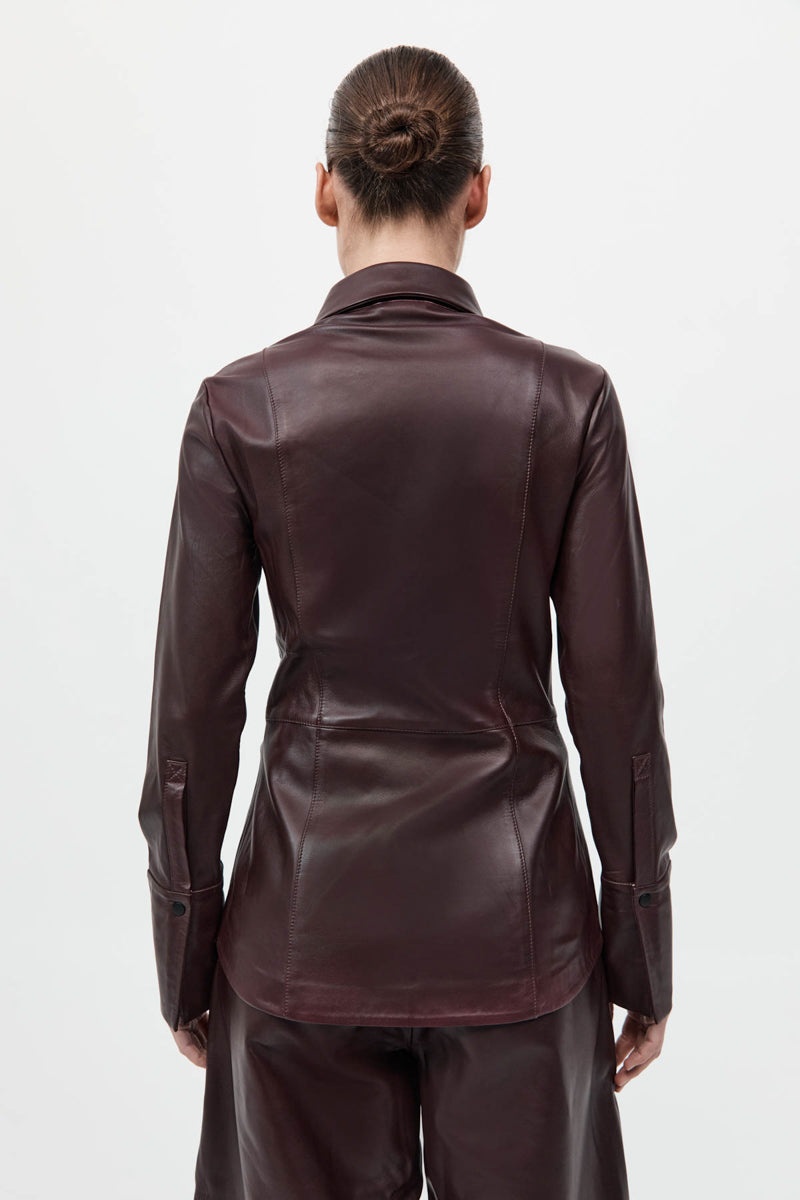 Leather Panelled Shirt - Bordeaux - 5