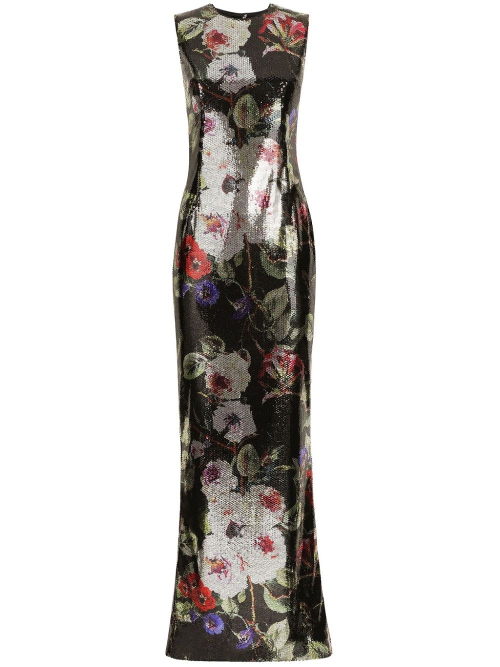 floral-print sequinned gown - 1