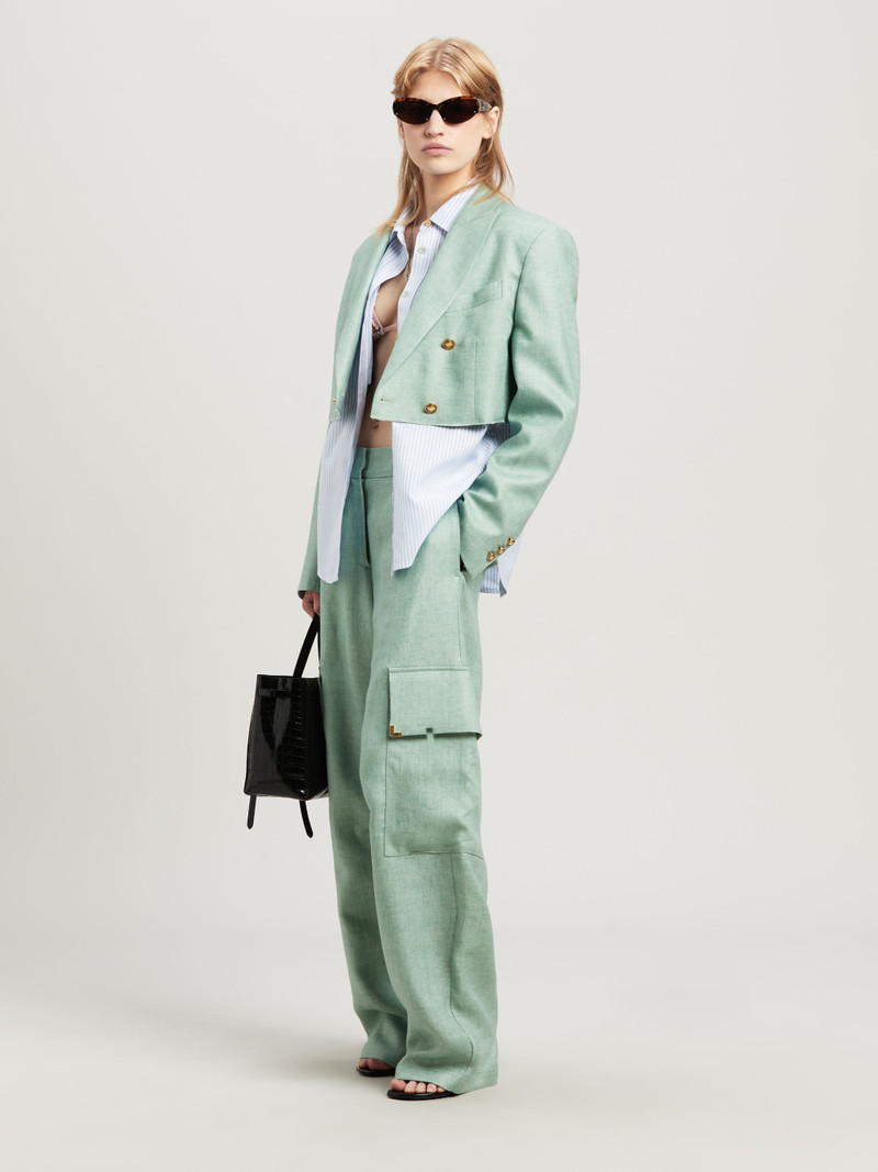 Palm Angels Linen Carrot Pants Metal Angles outlook