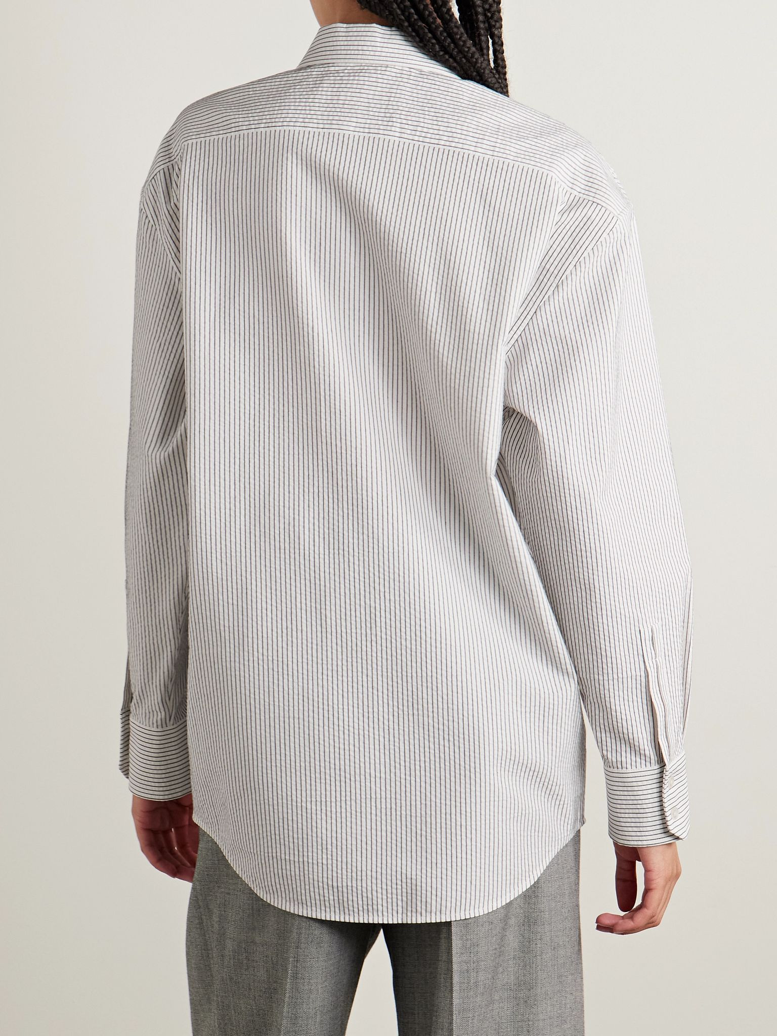 Embroidered striped cotton shirt White - 4