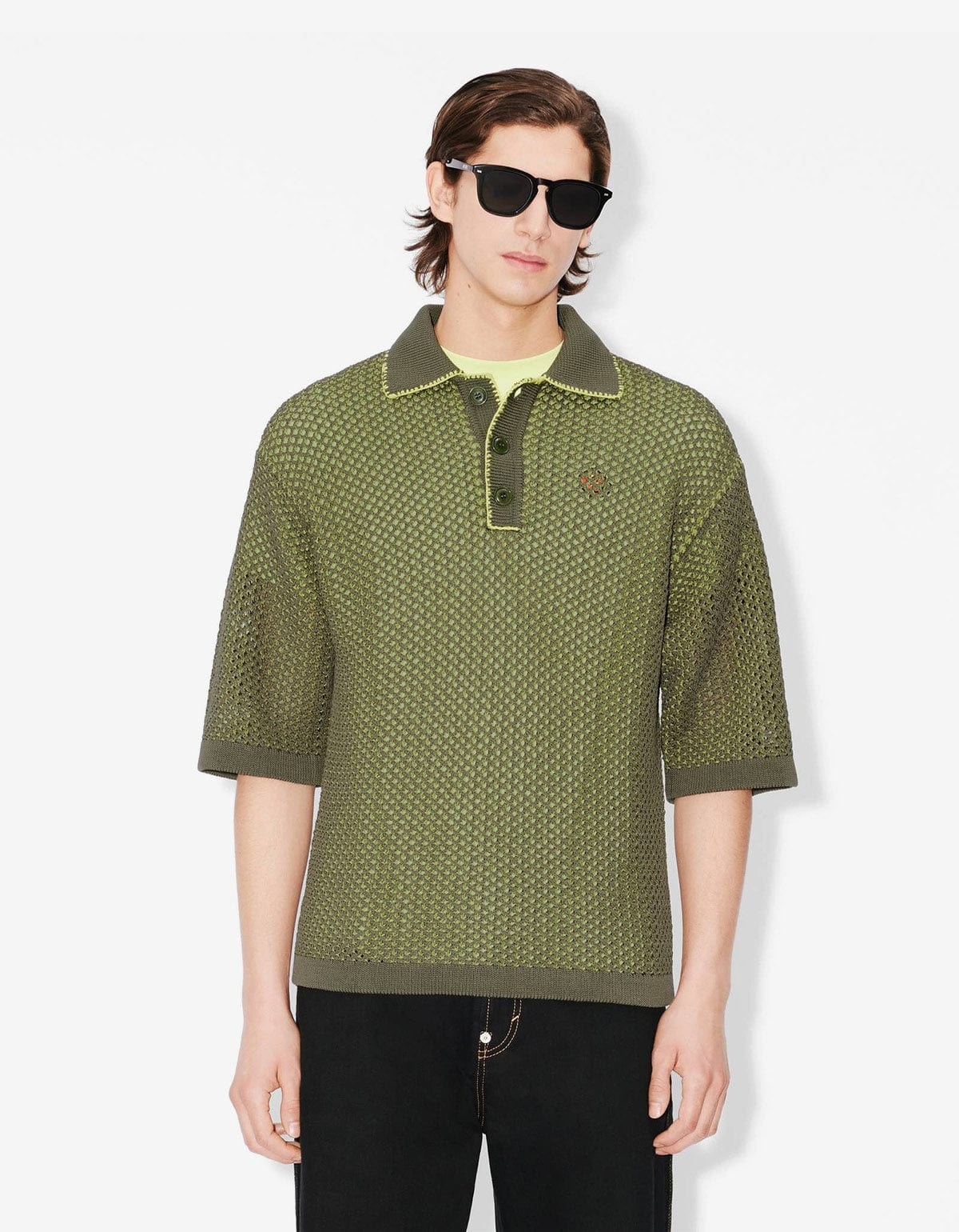 Kenzo Green Oversized Embroidered Knitted Polo Shirt - 2