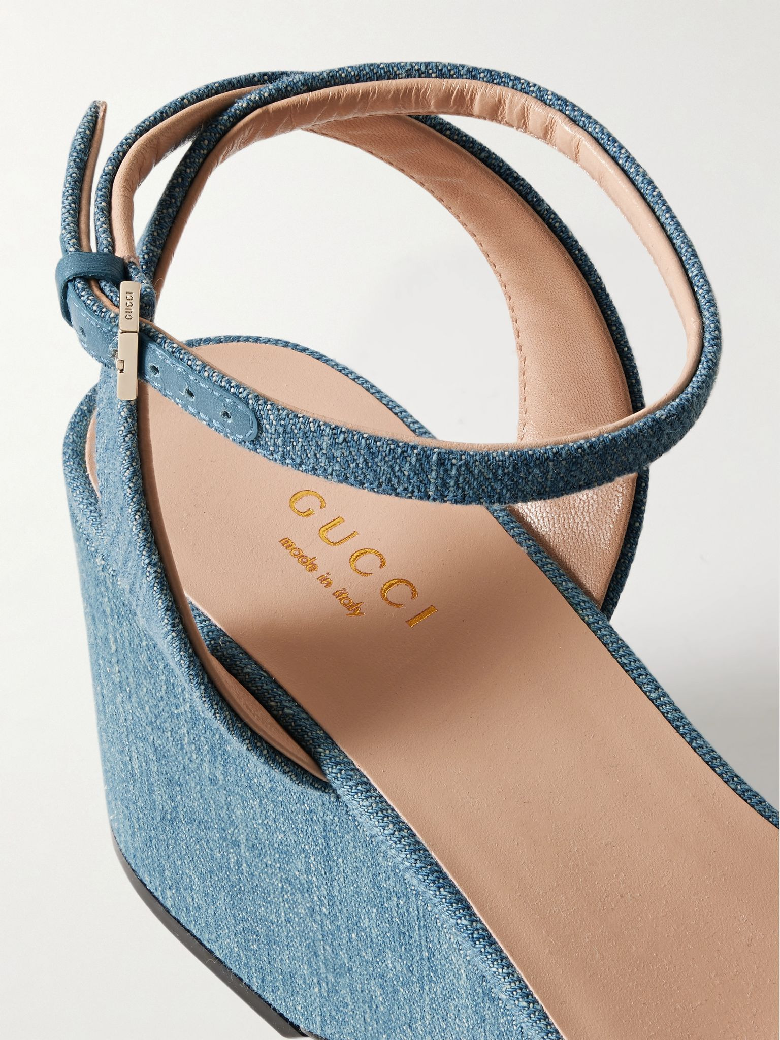 Lady Horsebit-embellished denim platform sandals Blue - 4