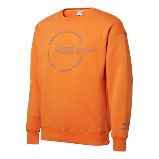 PUMA Alphabet Logo Printing Fleece Lined Round Neck Orange 597200-17 - 1