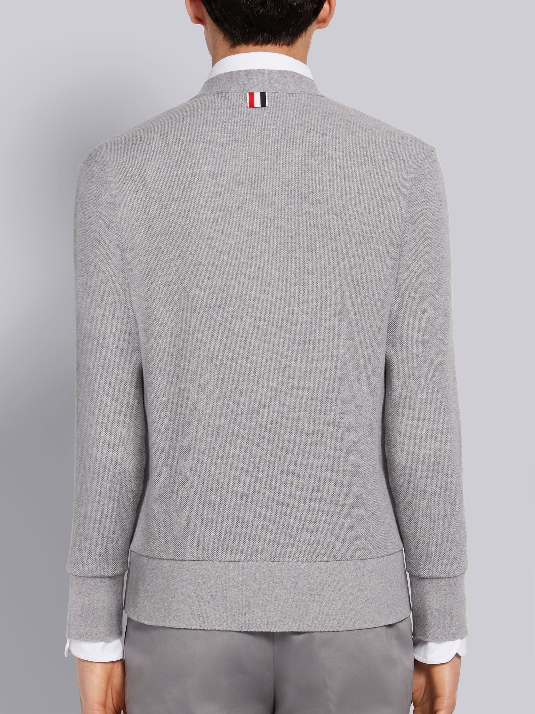 Light Grey Cashmere Pique V-Neck Cardigan - 3