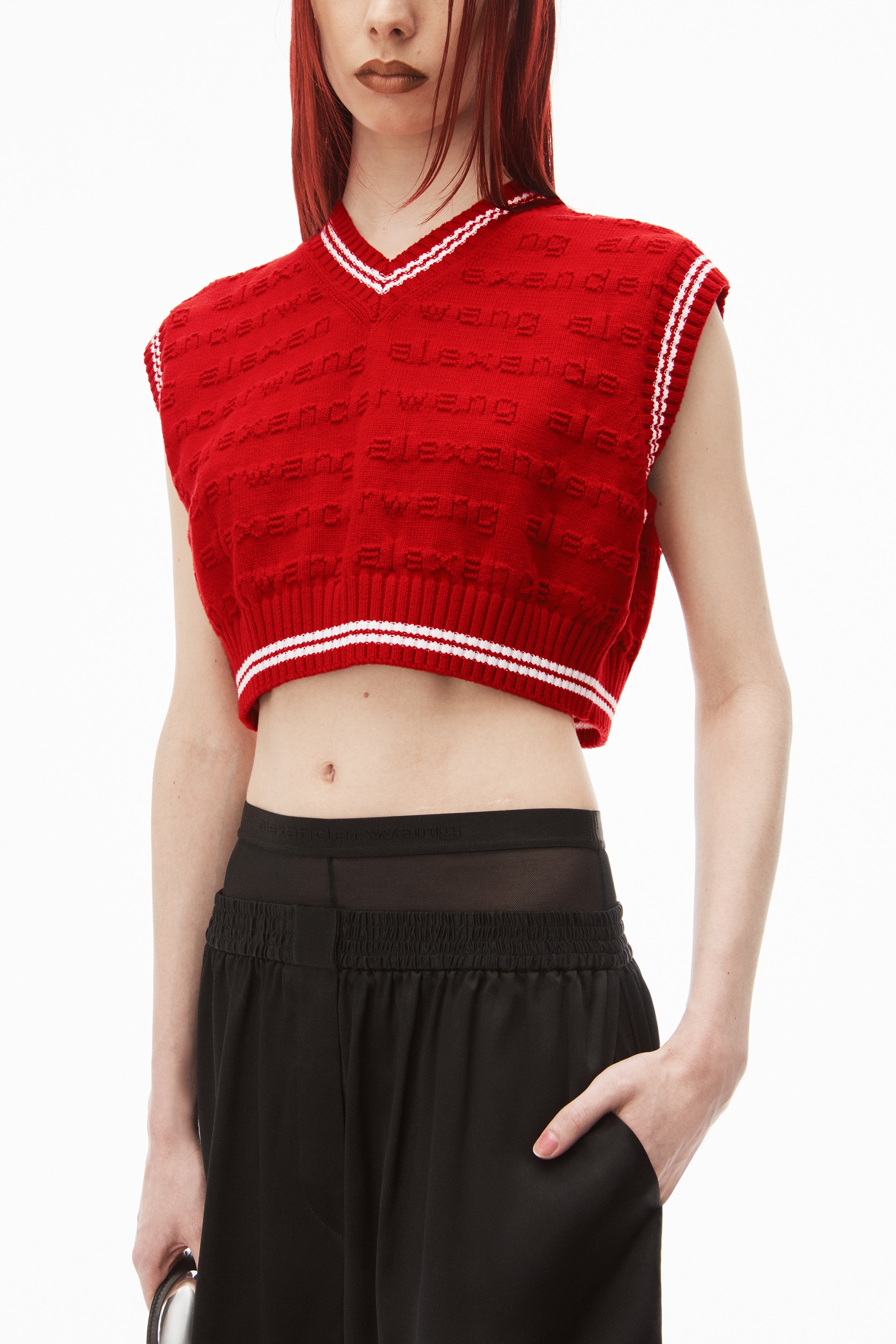 CROPPED V-NECK VEST IN COMPACT COTTON - 3