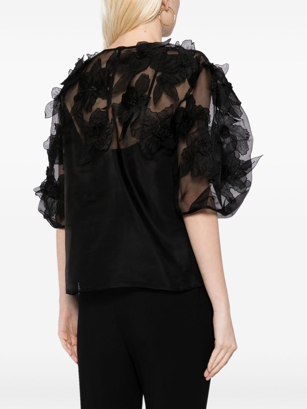 floral-appliquÃ© silk blouse - 4