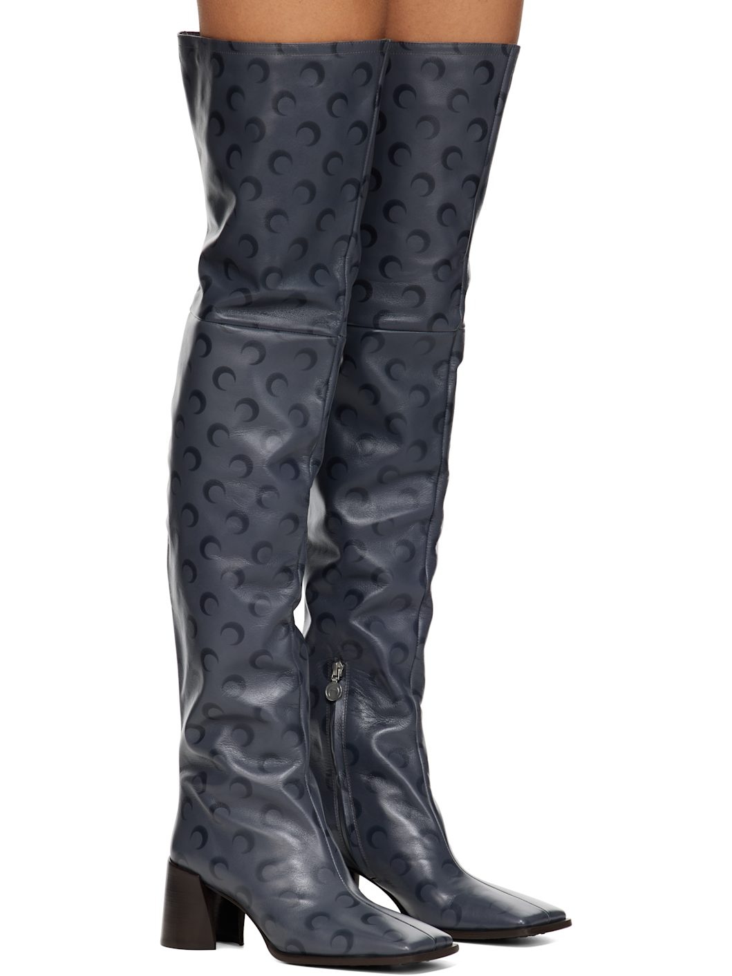 Gray Moon Airbrushed Leather Ms Block High Boots - 4