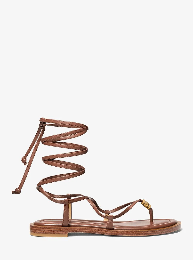Khloe Embellished Leather Lace-Up Sandal - 1