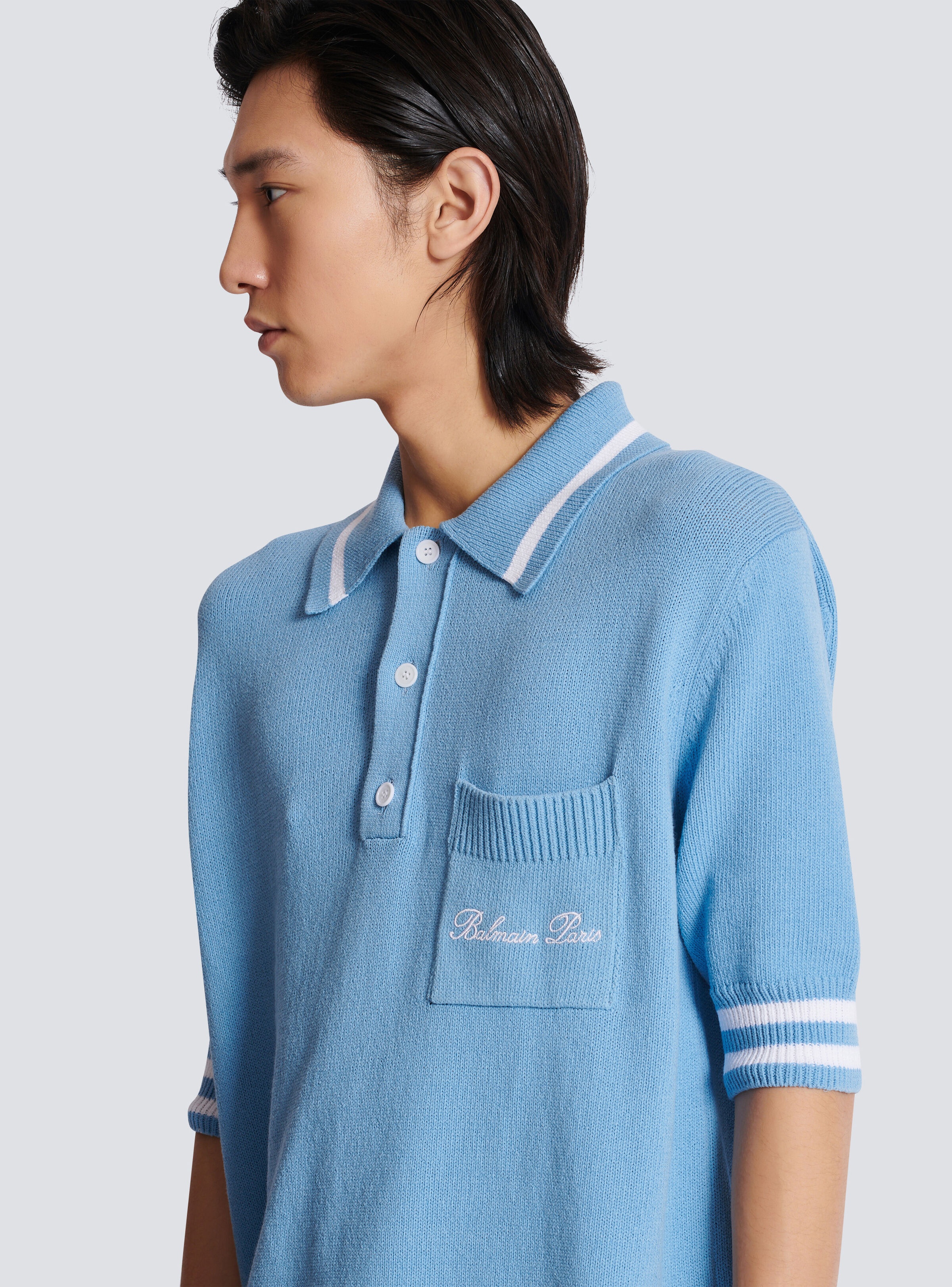 Wool polo shirt with Balmain Signature embroidery - 7