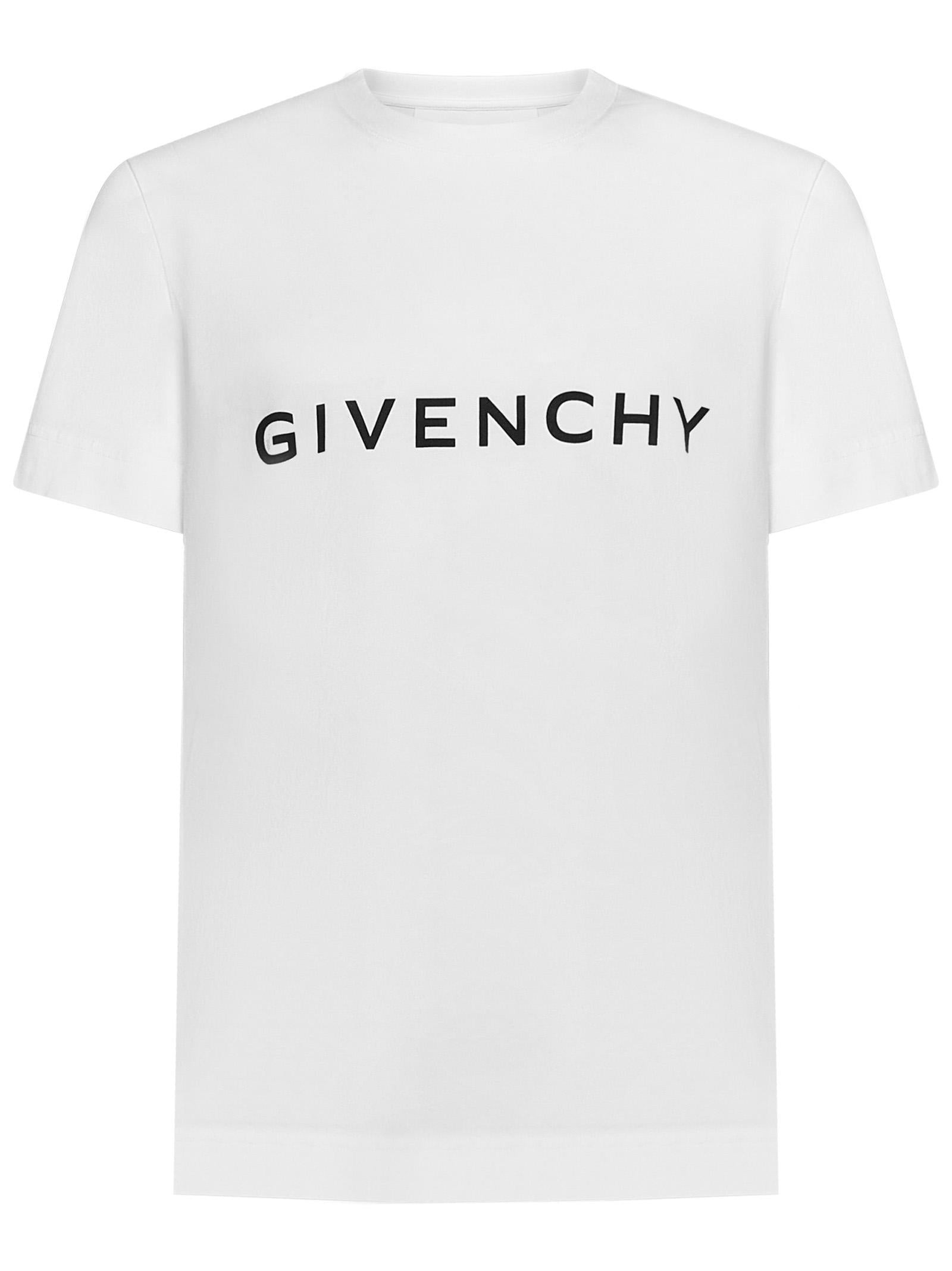 White cotton jersey slim-fit T-shirt with Givenchy Archetype print at front. - 1