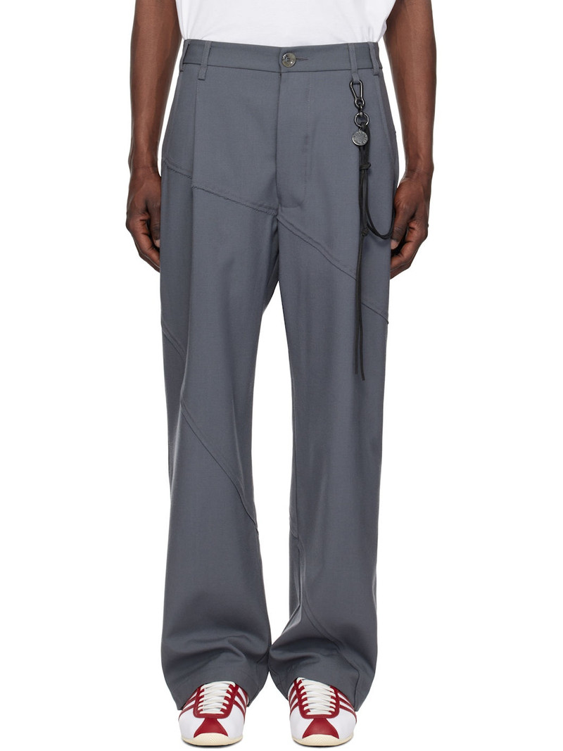 Gray Slash Loose Pleated Trousers 1
