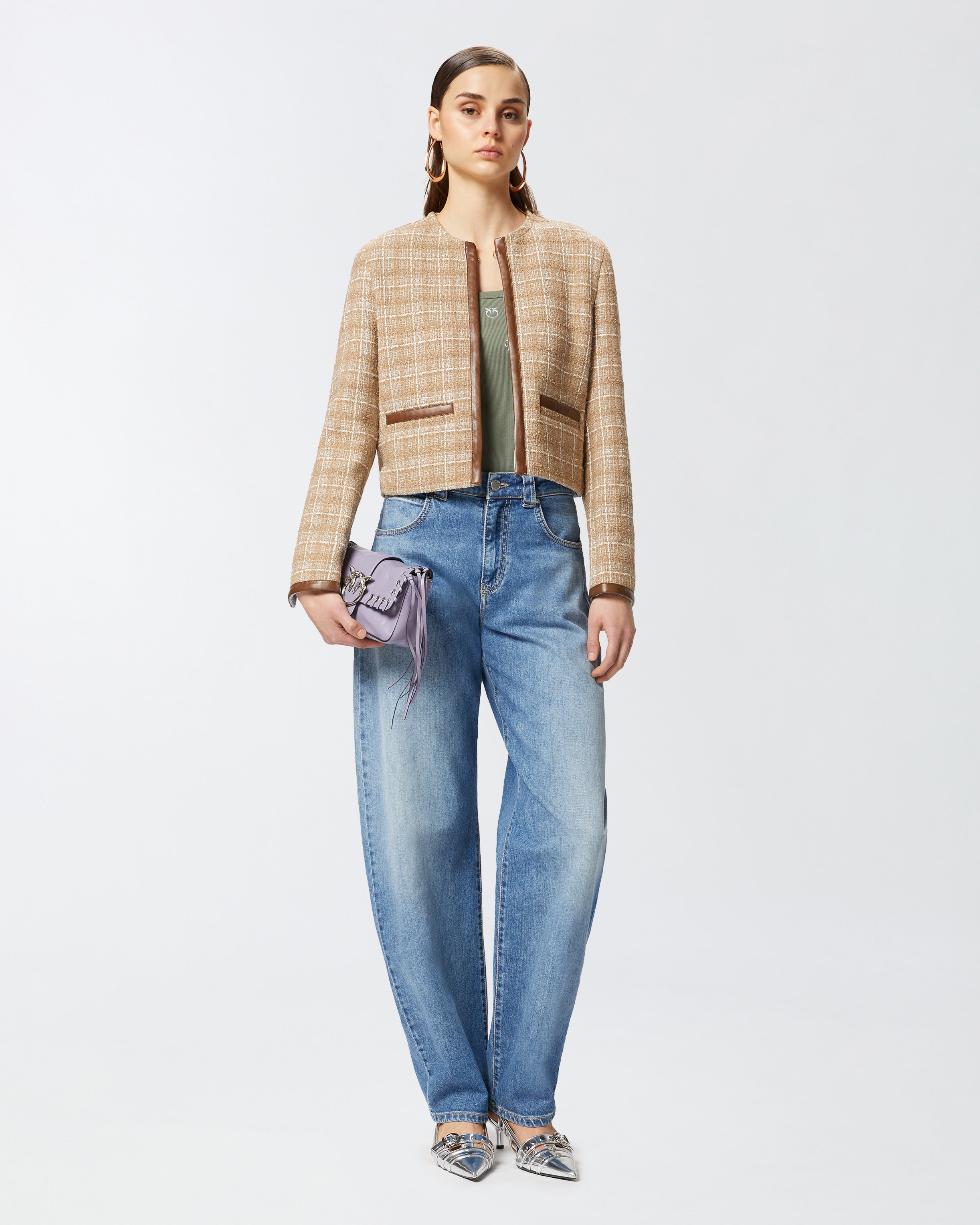 SMALL OPEN JACKET IN TWEED AND IMITATION LEATHER - 3