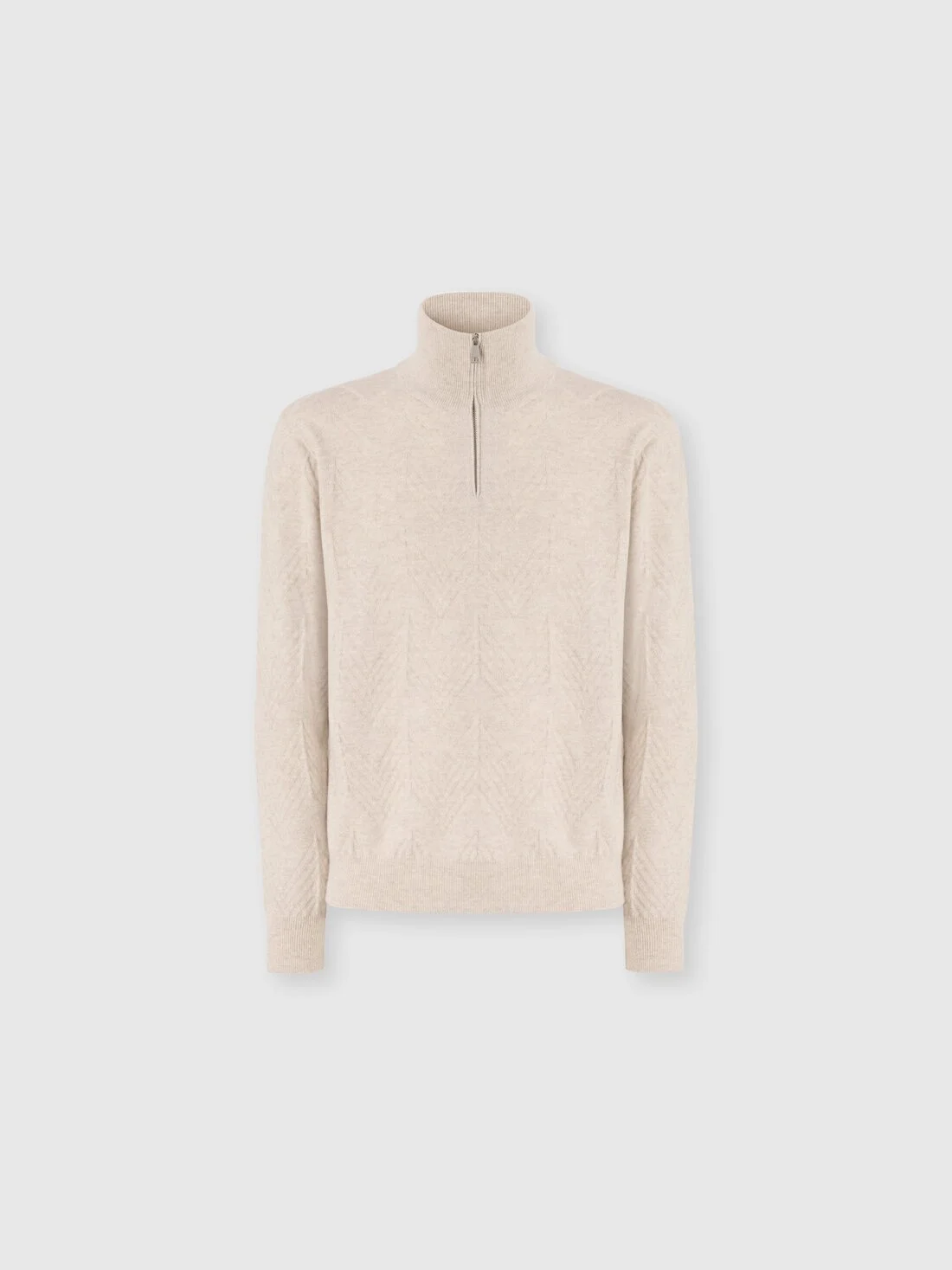 Half-Zip Sweater with Tone-on-Tone Zigzag Pattern - 1