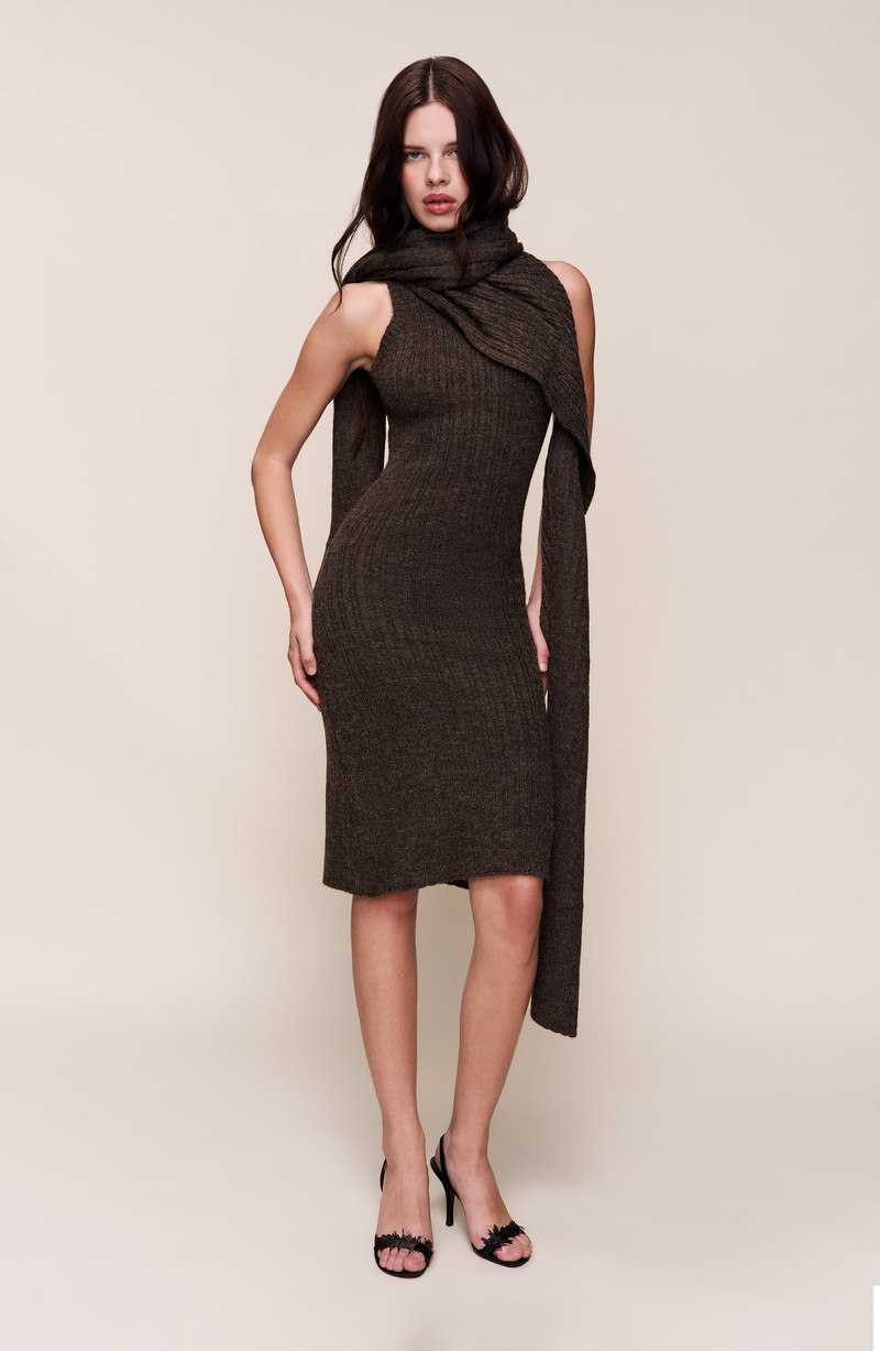Guizio Hooded Knit Dress in Dark Olive 8