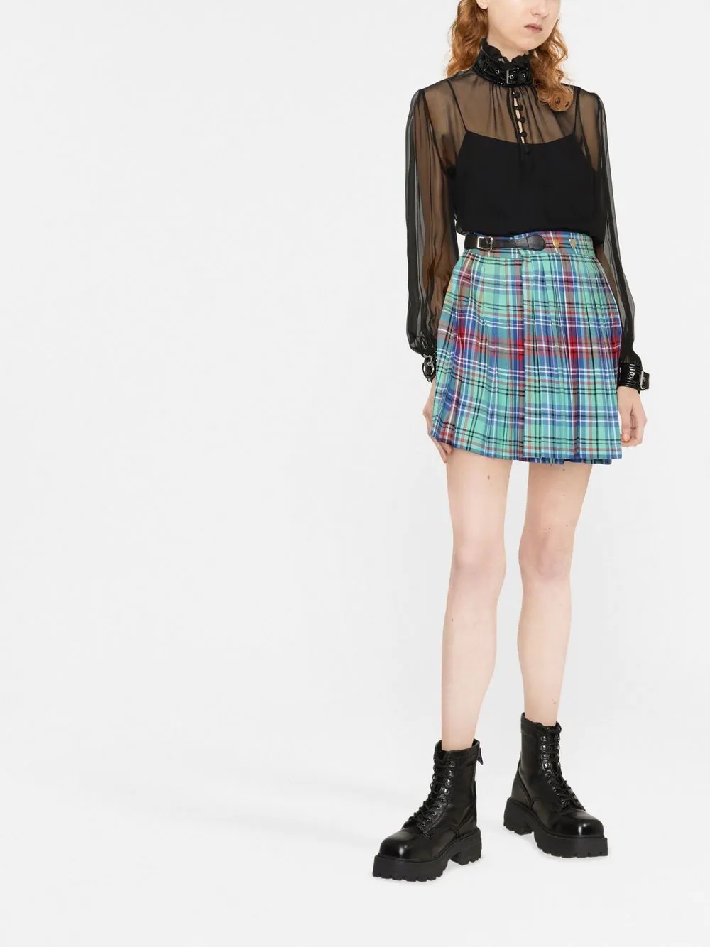 buckle-collar chiffon blouse - 2