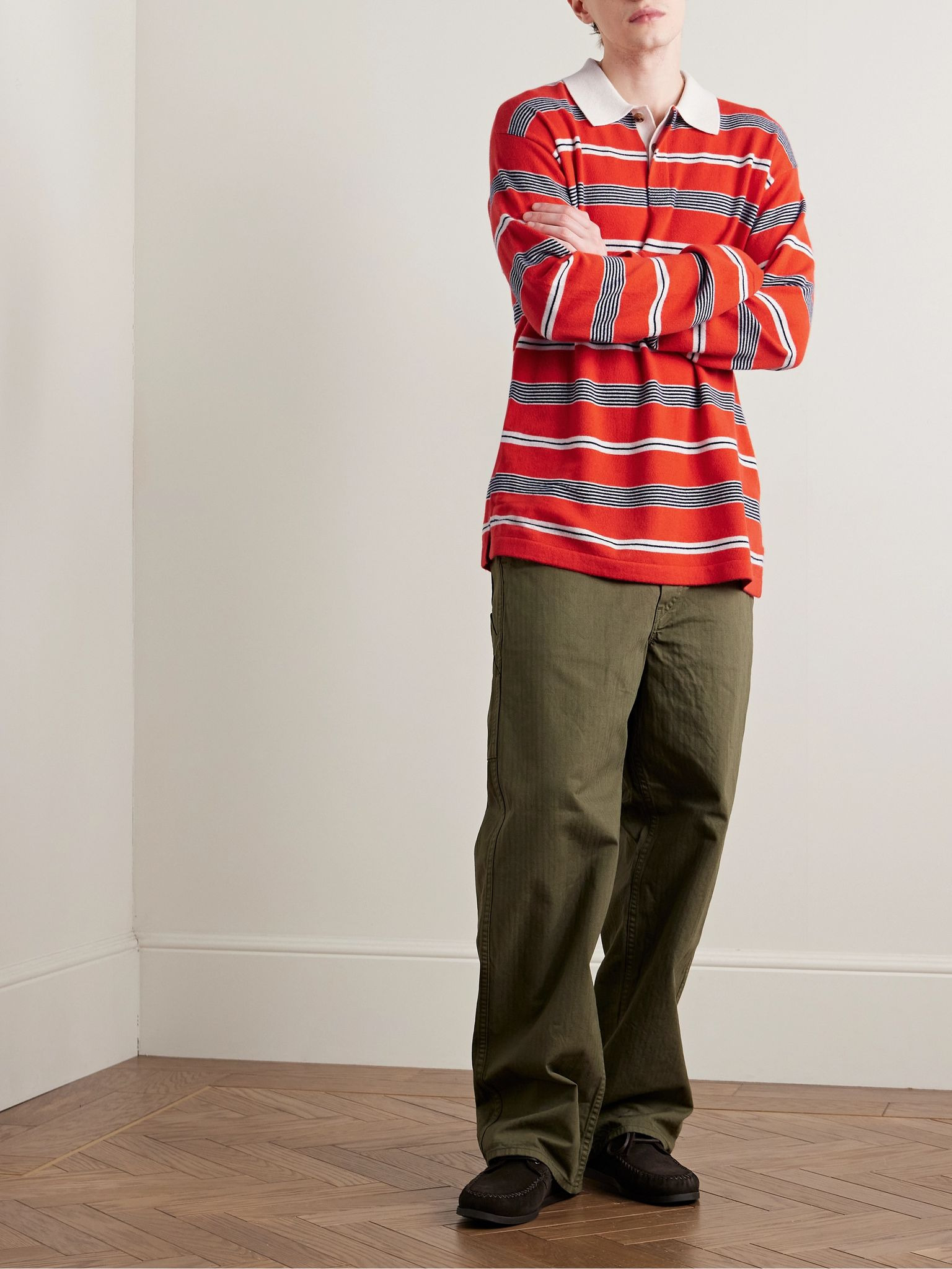 Striped Cashmere Polo Shirt Tomato red - 2