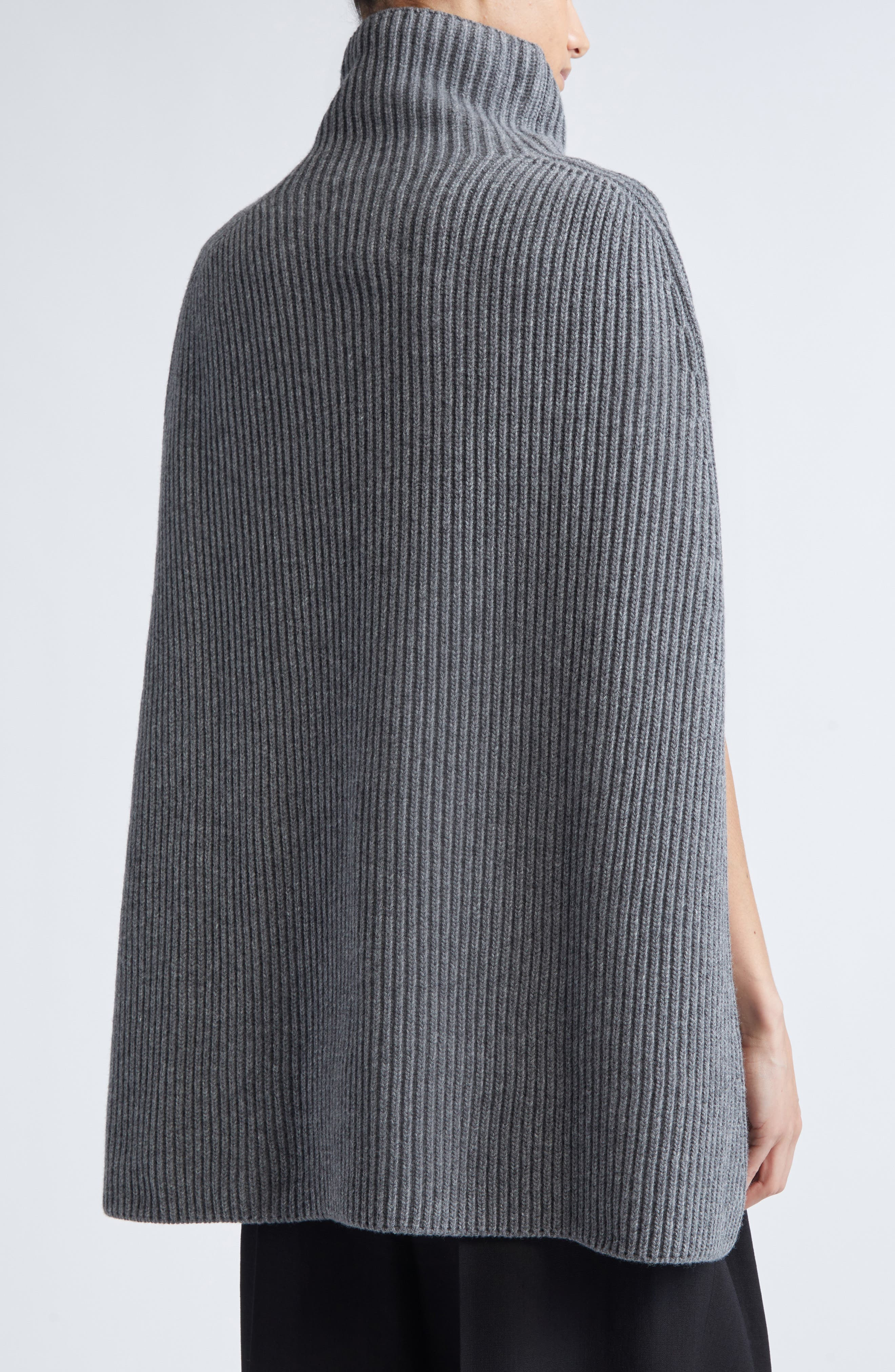 Jil Sander Funnel Neck Wool Rib Cape in Koala at Nordstrom - 3