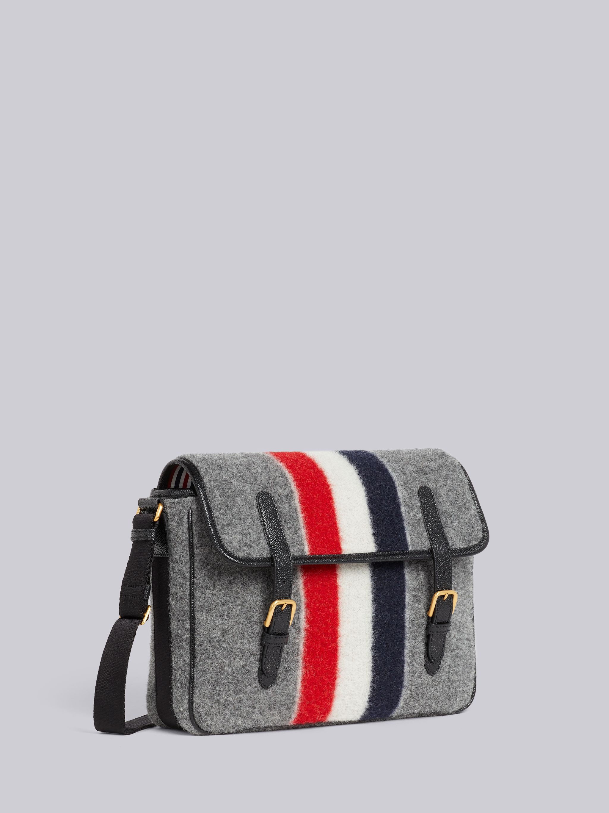 Medium Grey Boiled Wool Stripe Hunting Messenger Bag - 3