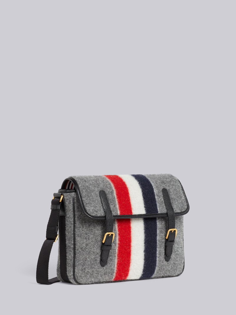 Medium Grey Boiled Wool Stripe Hunting Messenger Bag 3