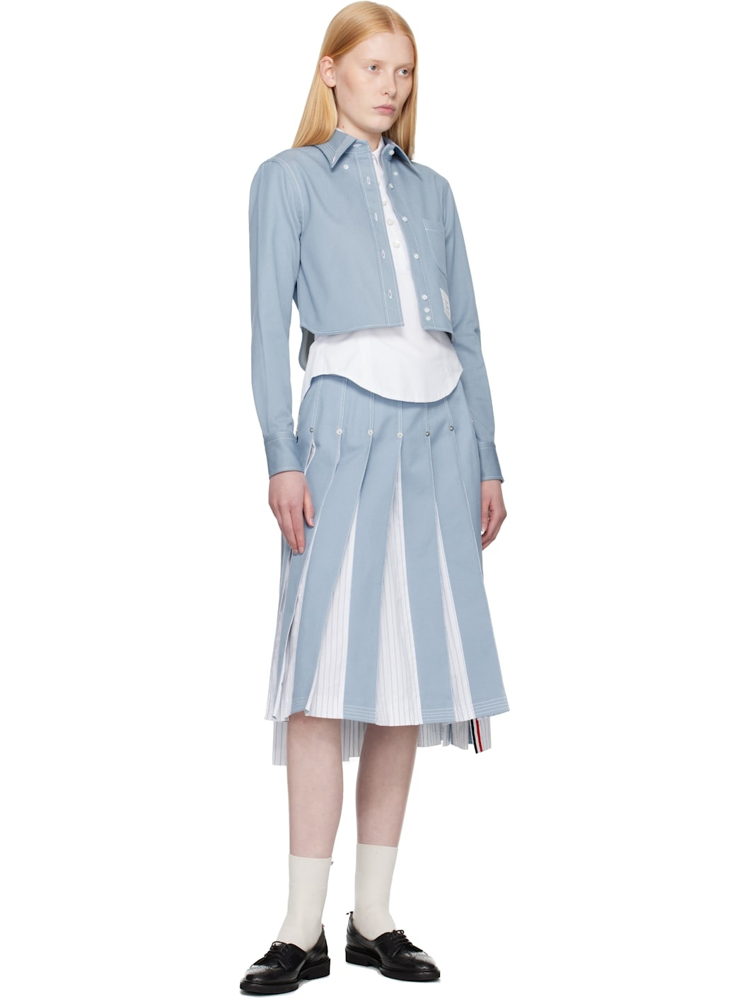 Blue Pleated Denim Midi Skirt - 4