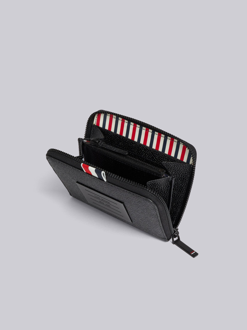 Black Pebble Grain Leather Tonal 4-Bar Brass Label Short Zip Wallet 3