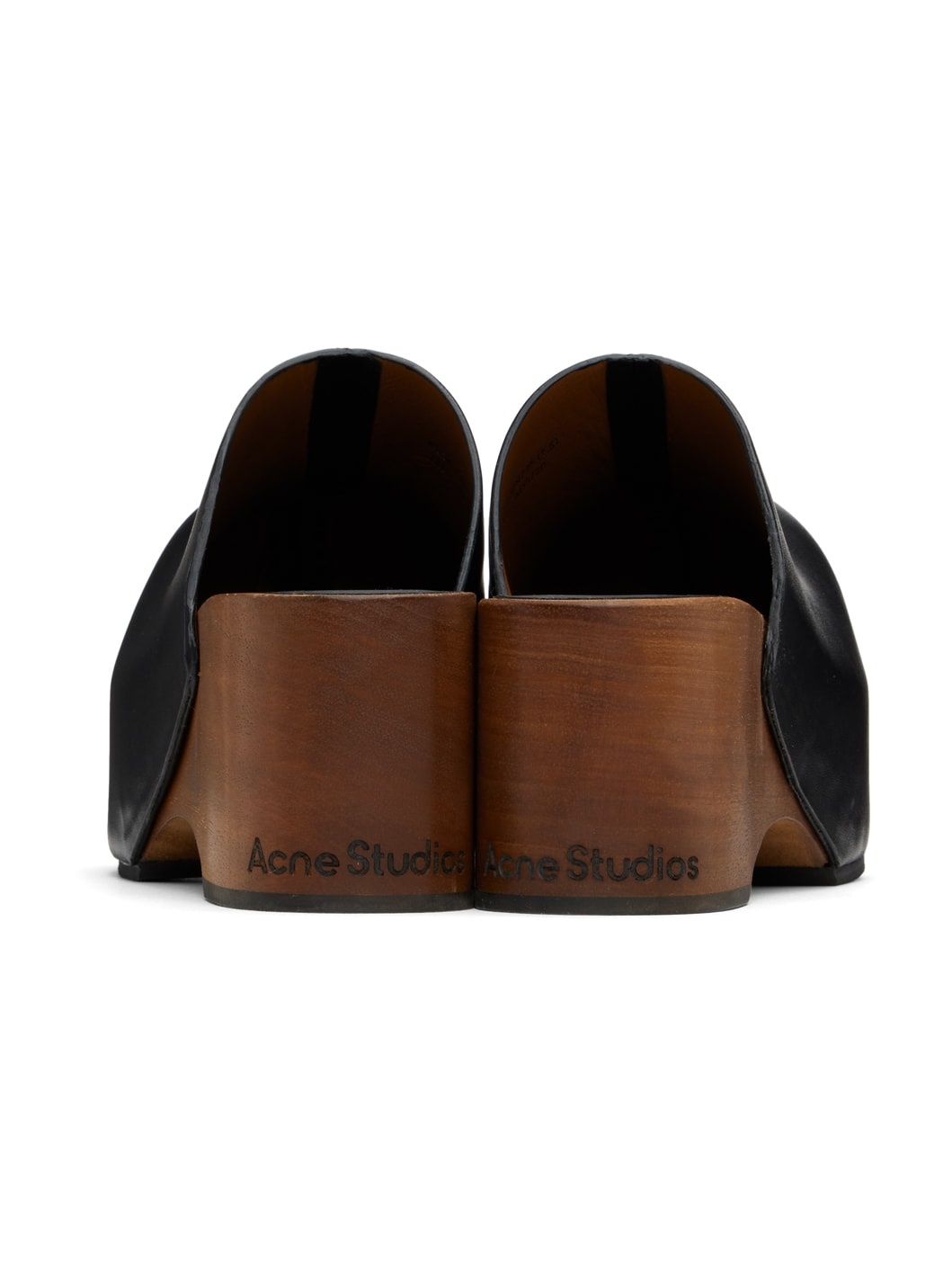 Black Leather Wood Clogs - 2