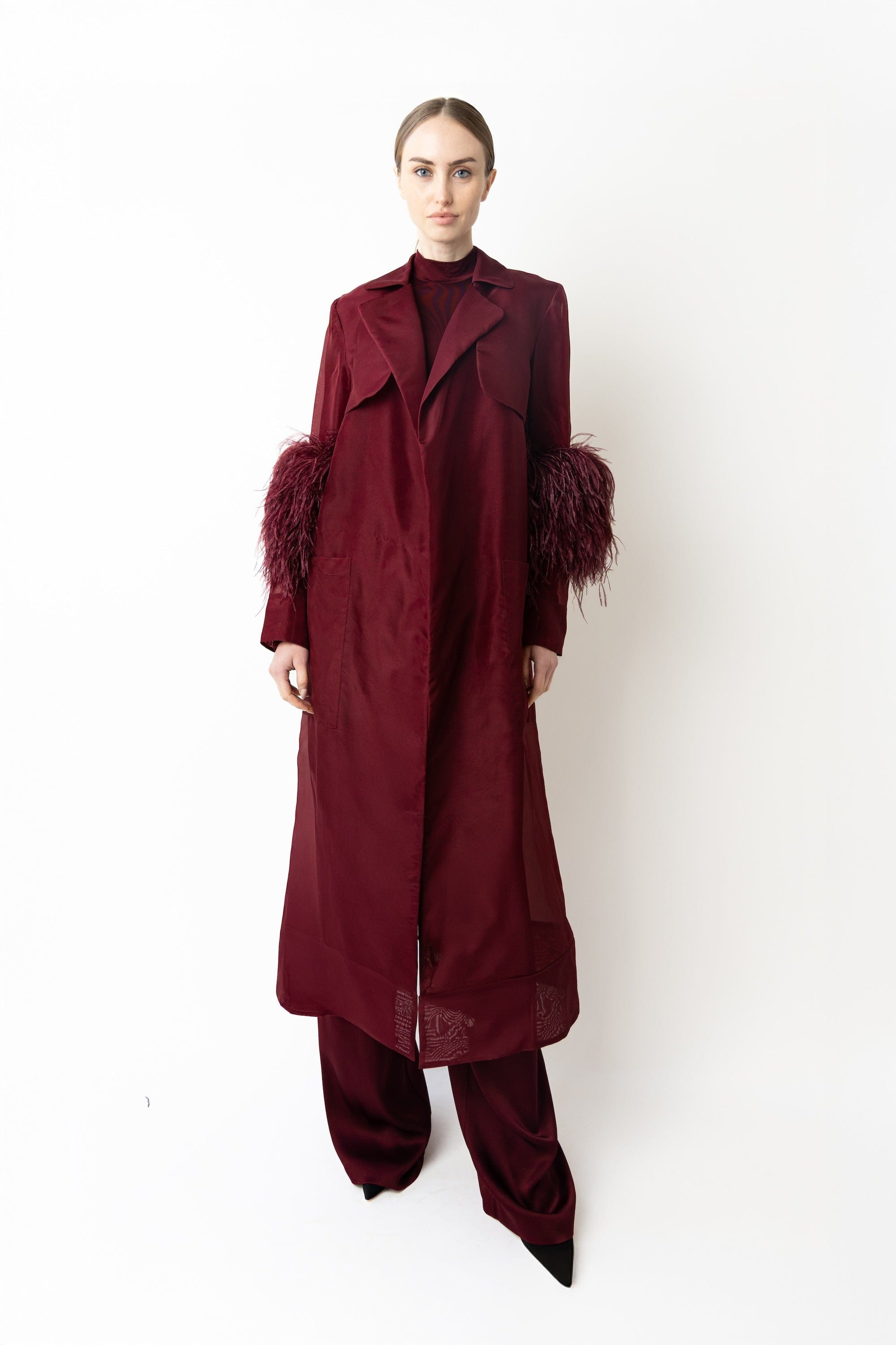 Organza Sheer Duster With Feathers - 2
