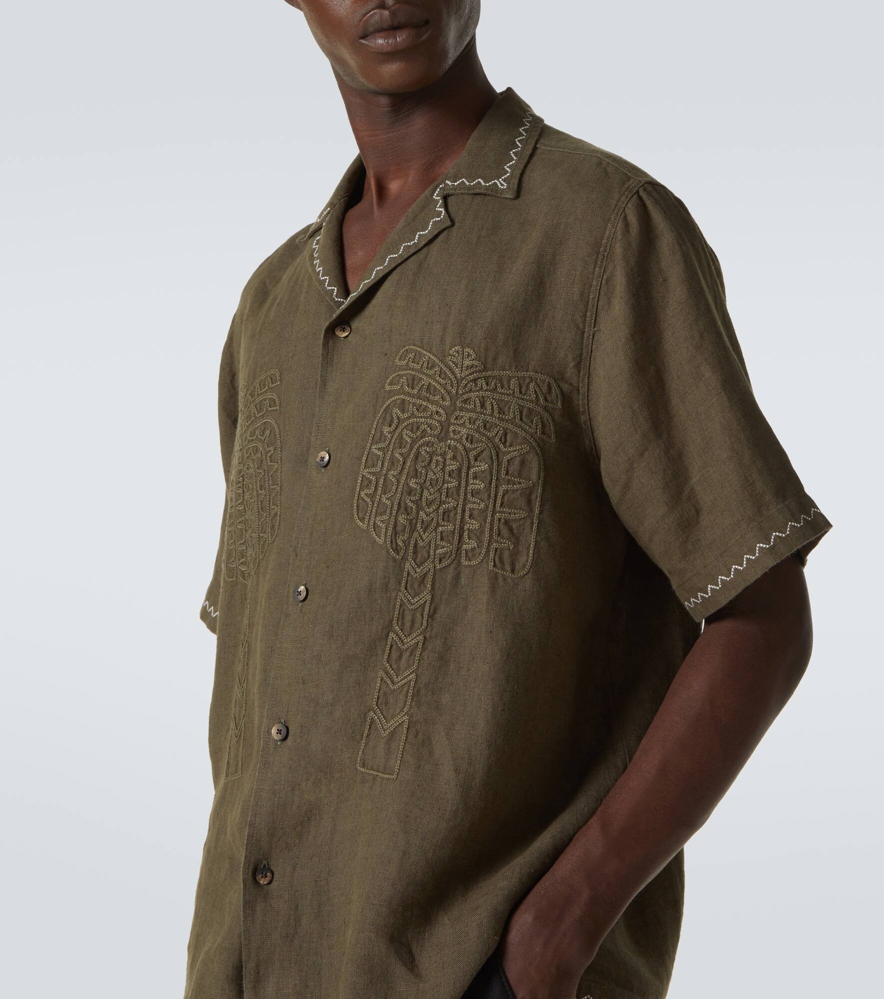 Flavio embroidered linen bowling shirt - 5