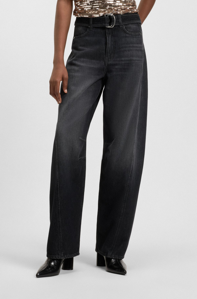 BLACK BALLOON-LEG JEANS IN RIGID DENIM 2