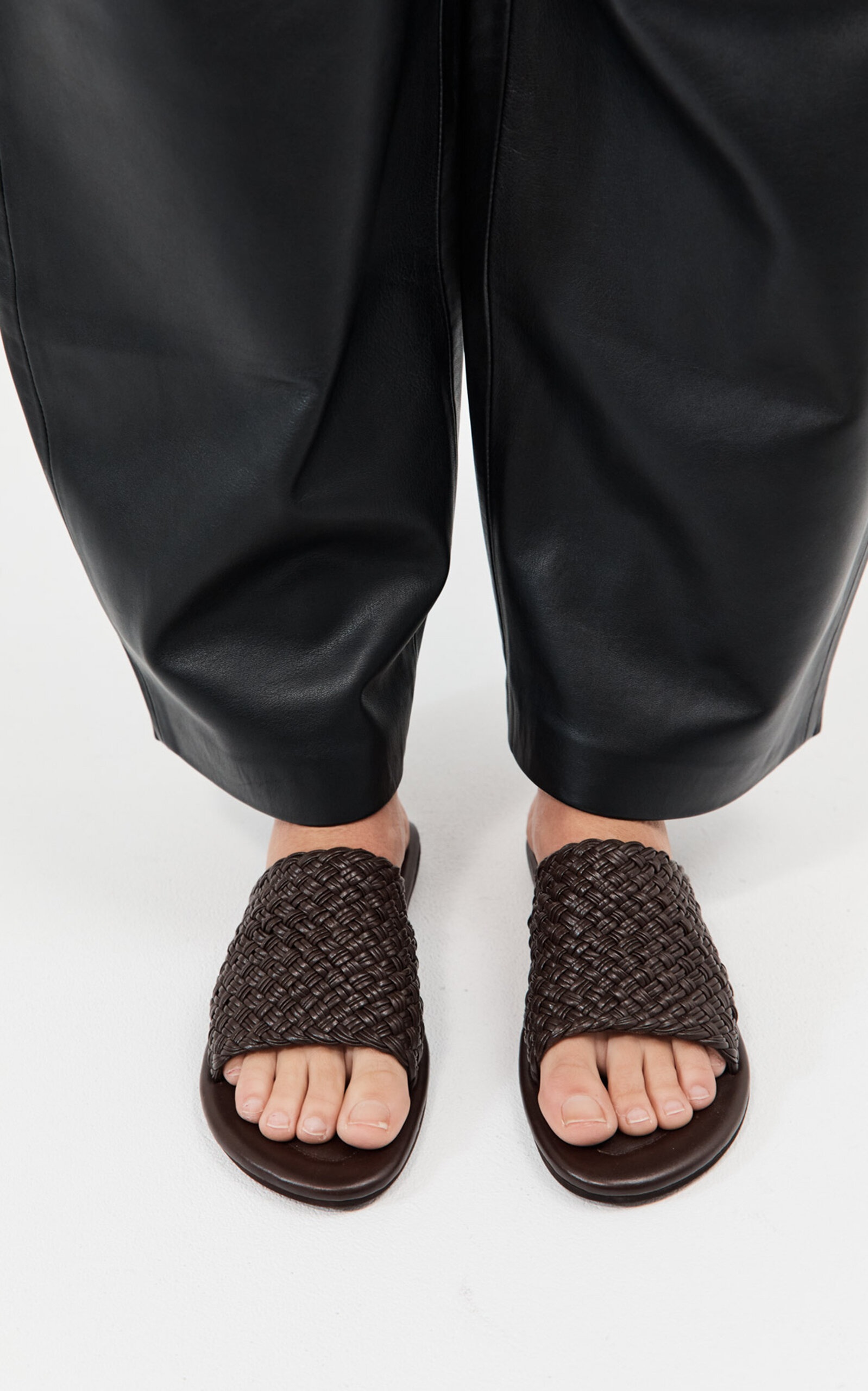 Woven Leather Minimal Slides brown - 3