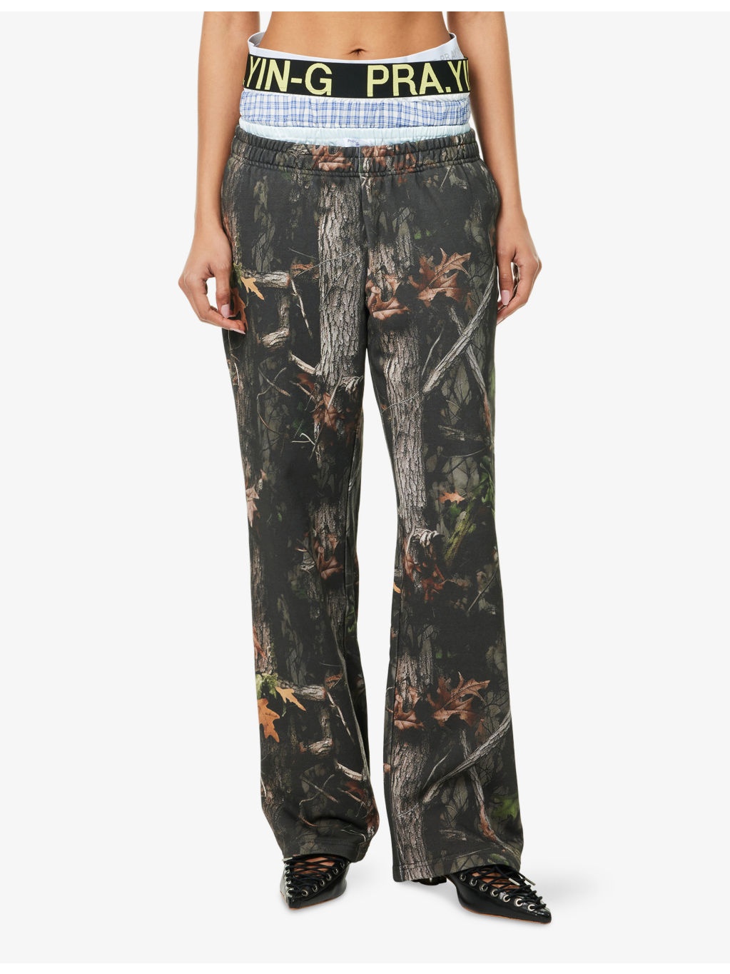 Camouflage-Print Quadruple-Waistband Cotton Jogging Bottoms - 3